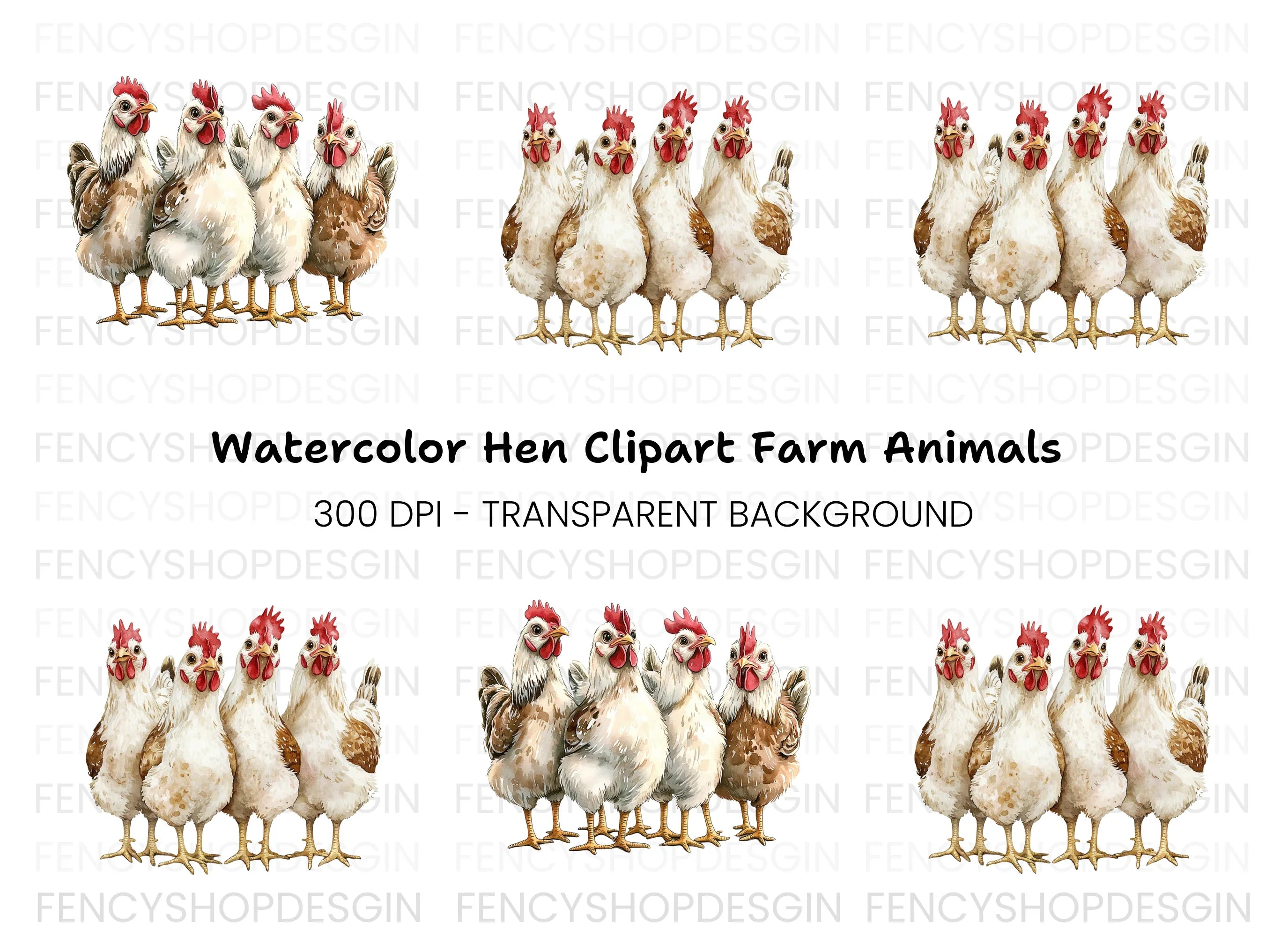 Rustic Farmhouse Hens Clipart Bundle