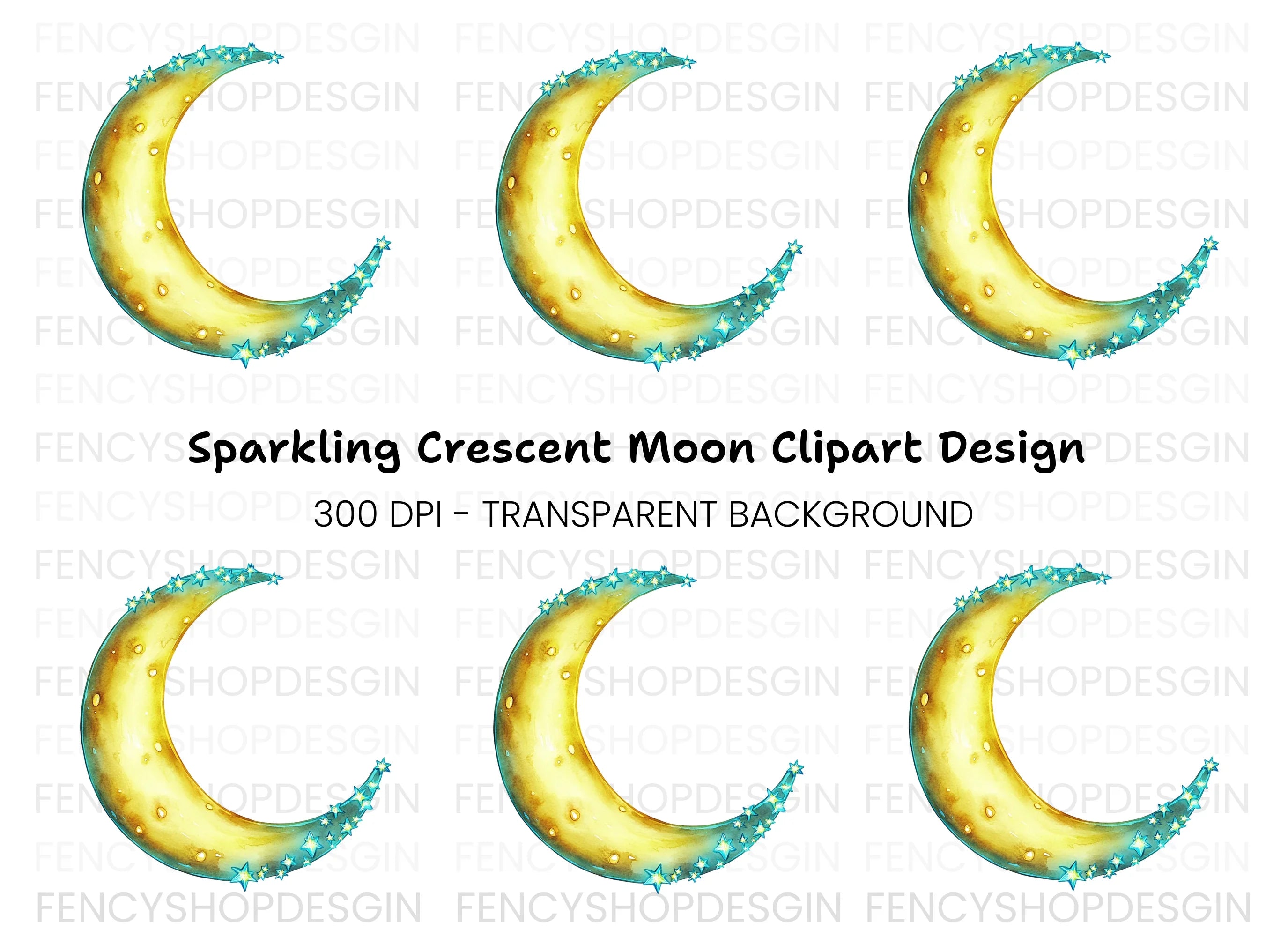 Sparkling Crescent Moon Clipart Bundle