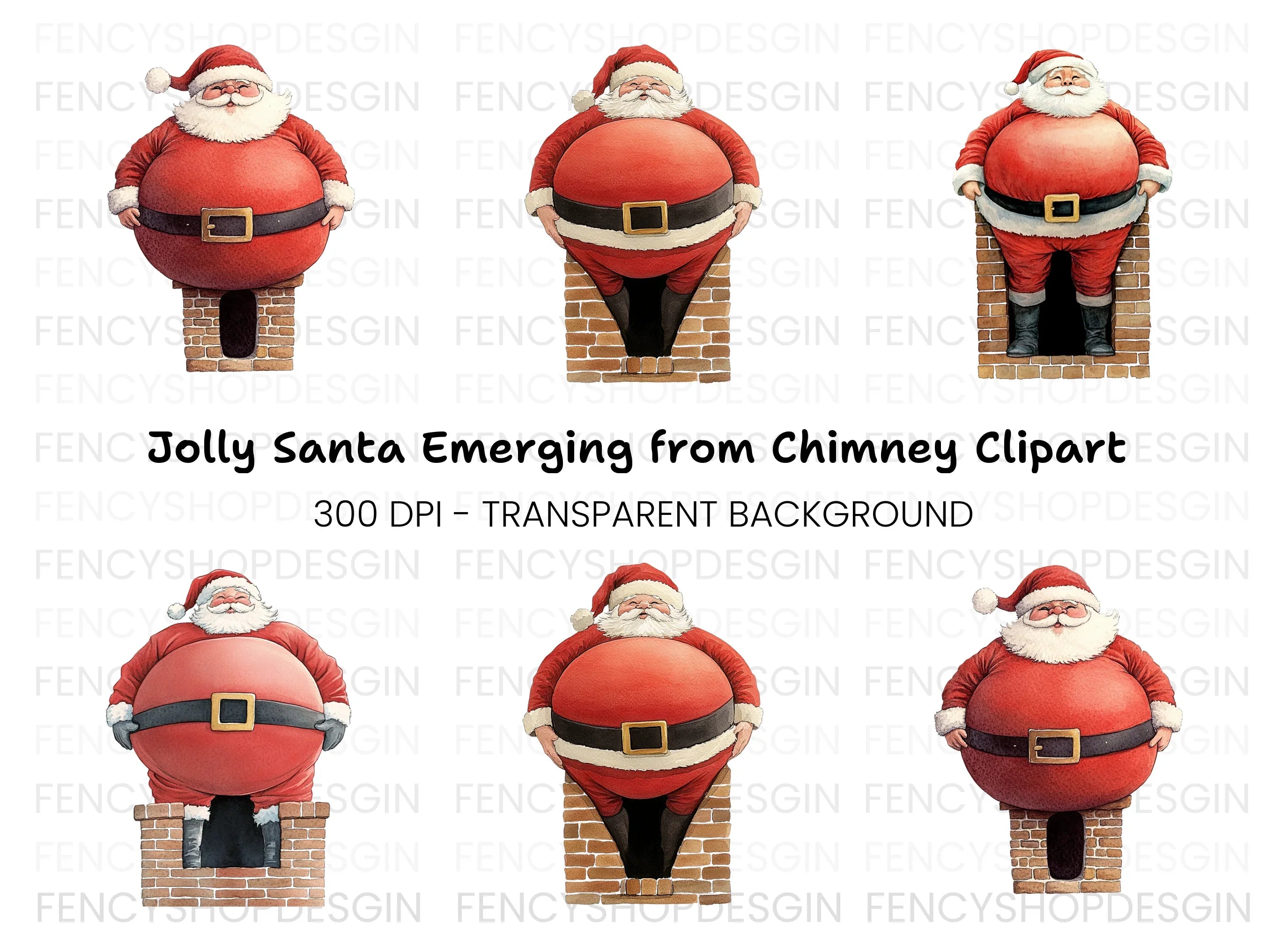 Santa Claus Stuck in Chimney Clipart Bundle