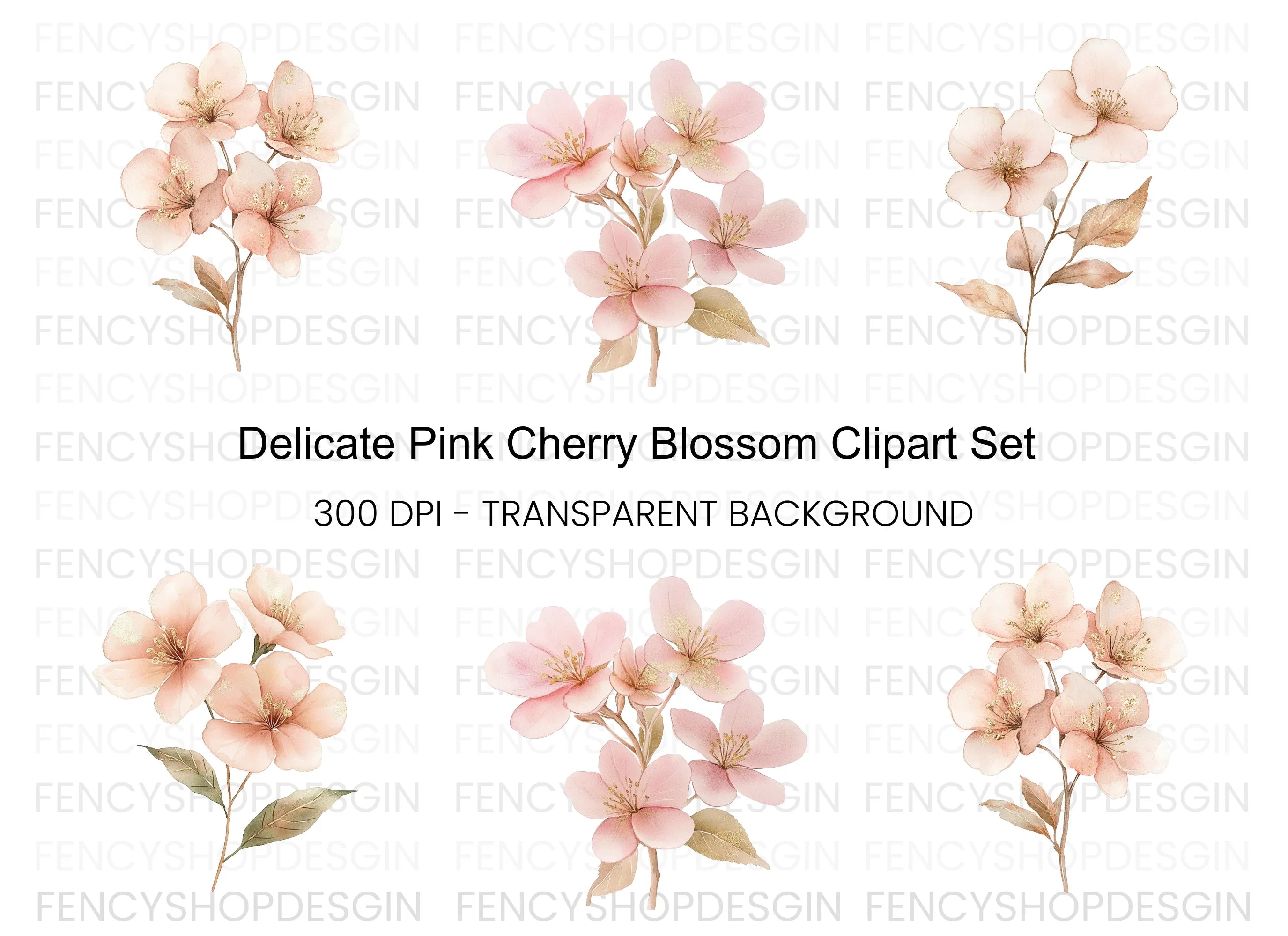 Delicate Pink Cherry Blossom Clipart Bundle