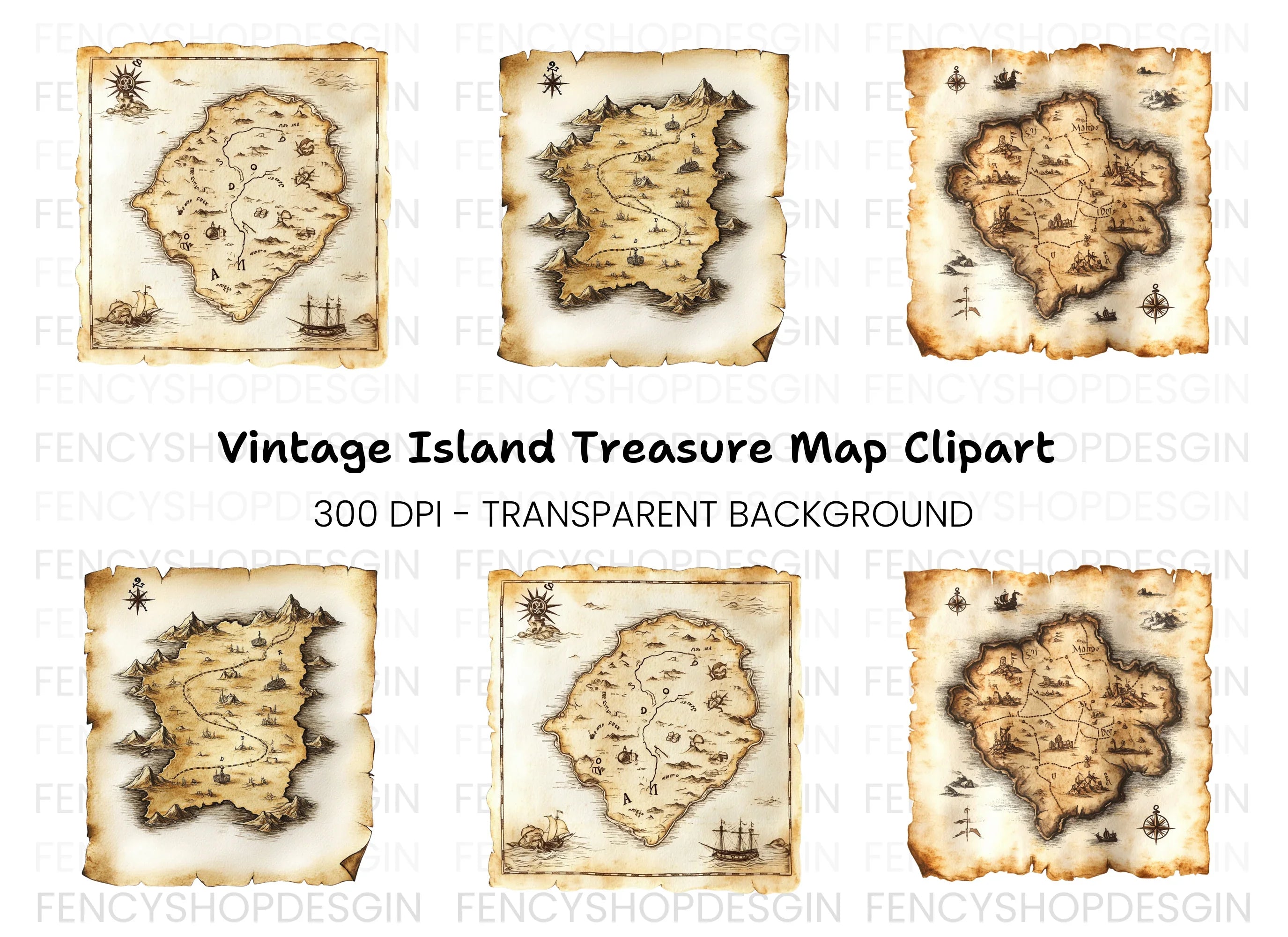 Vintage Treasure Map Clipart Bundle