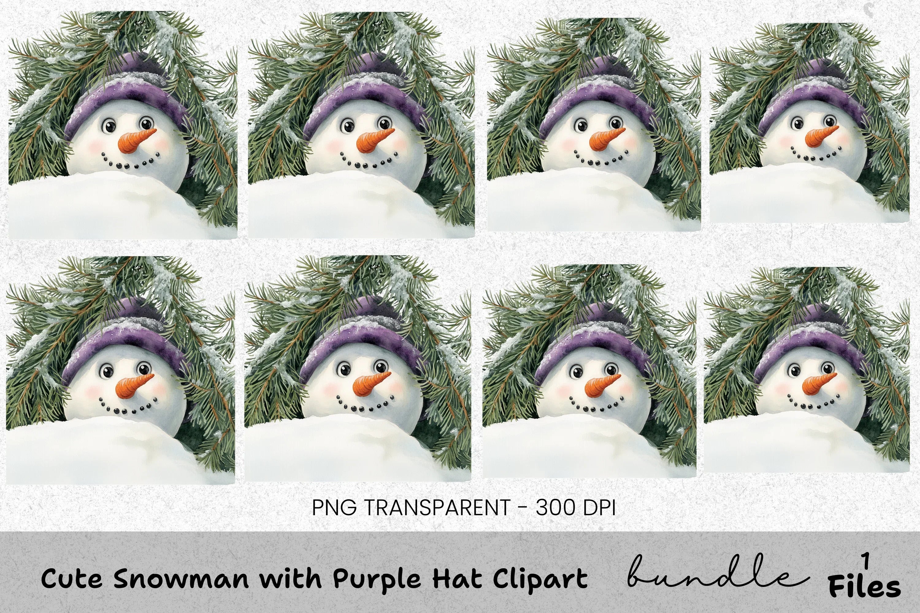 Cute Snowman with Purple Hat Clipart Bundle