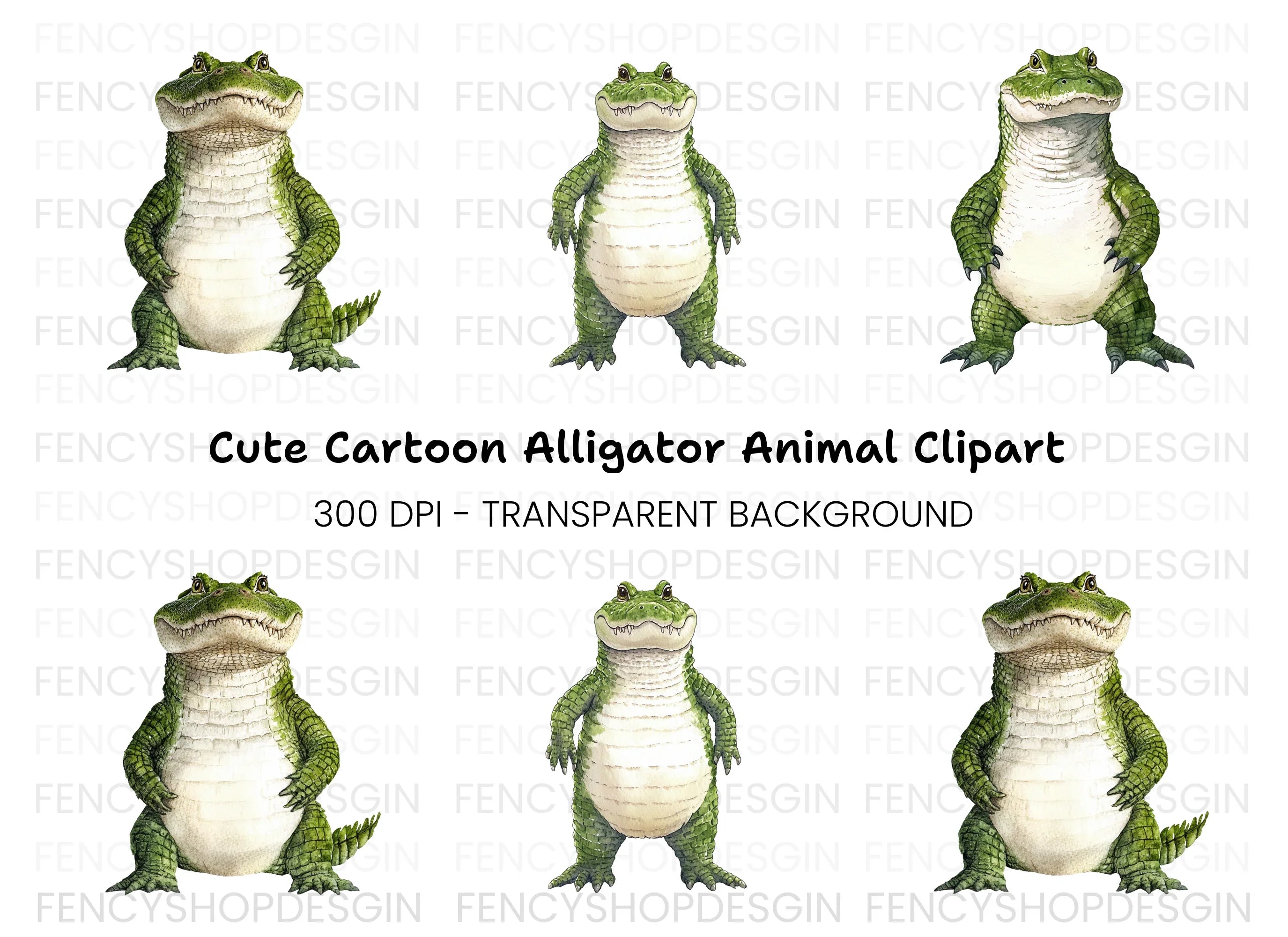 Smiling Alligator Character Clipart Bundle