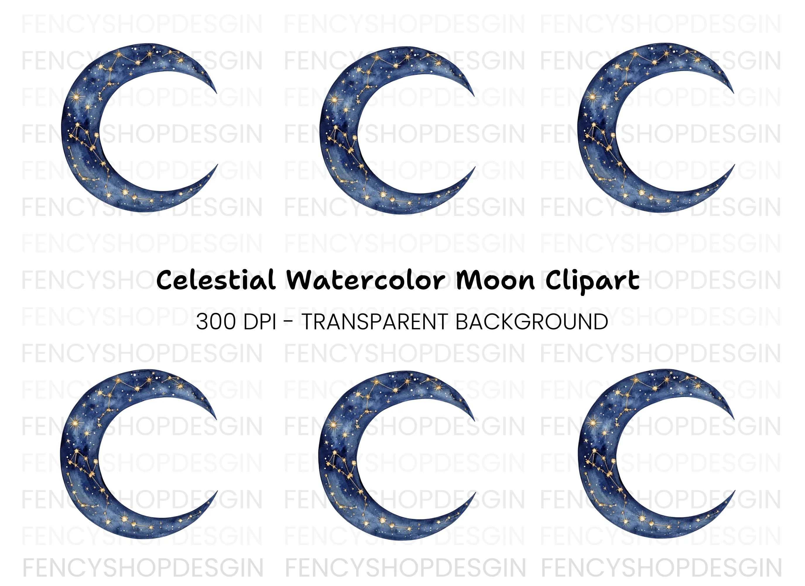 Mystical Blue Moon Constellation Clipart Bundle