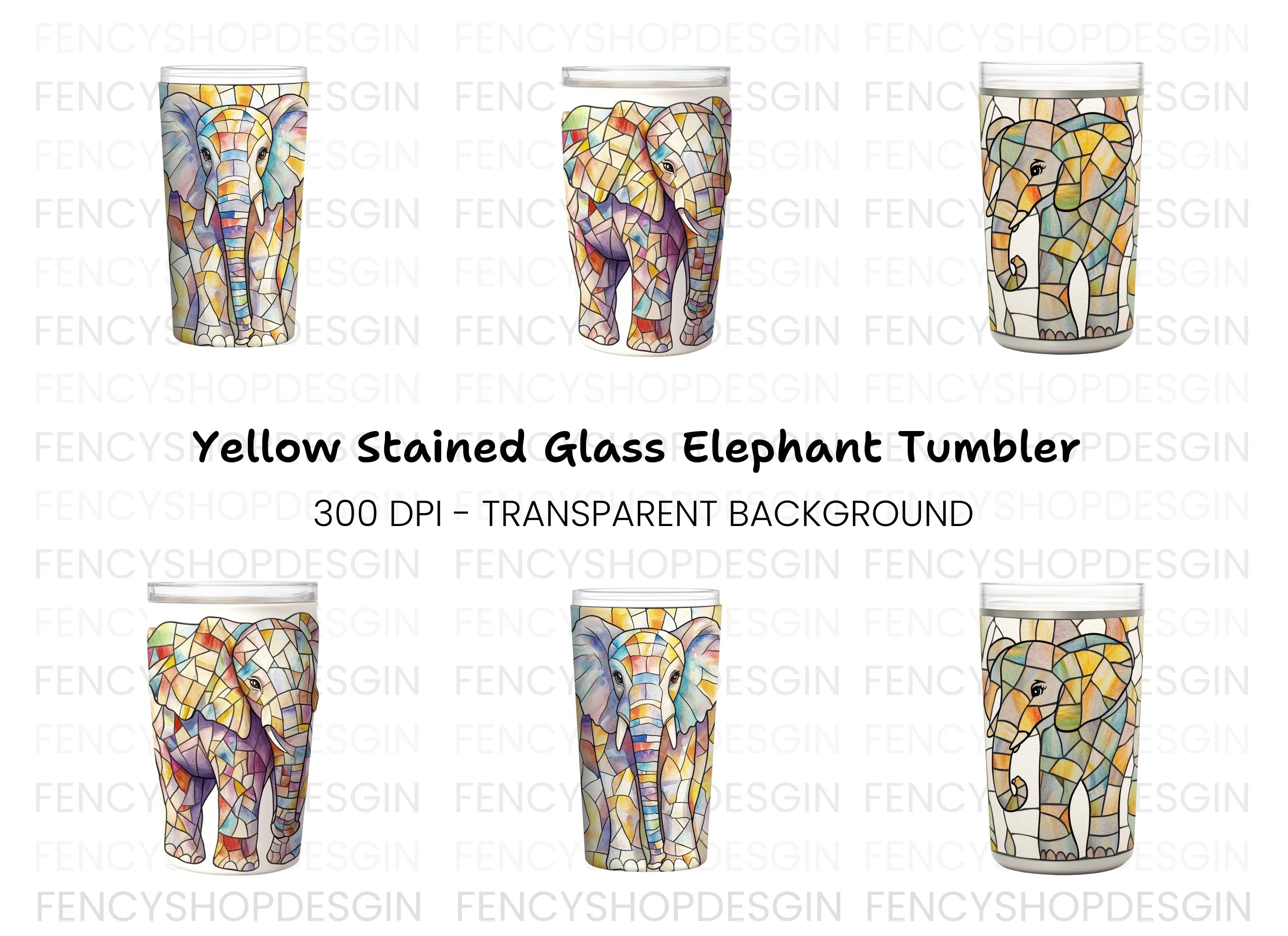 Baby Elephant Stained Glass Clipart Bundle