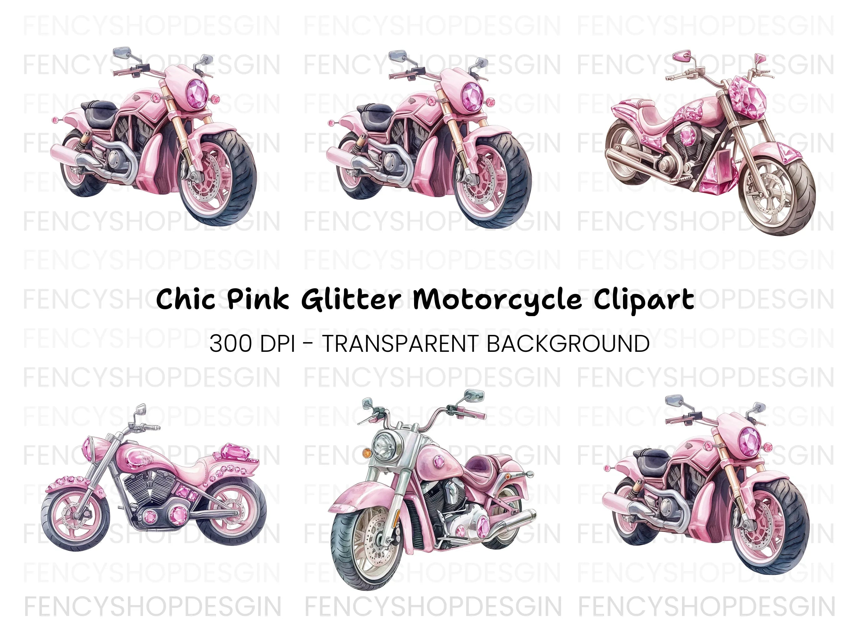 Pink Motorcycle Clipart Bundle