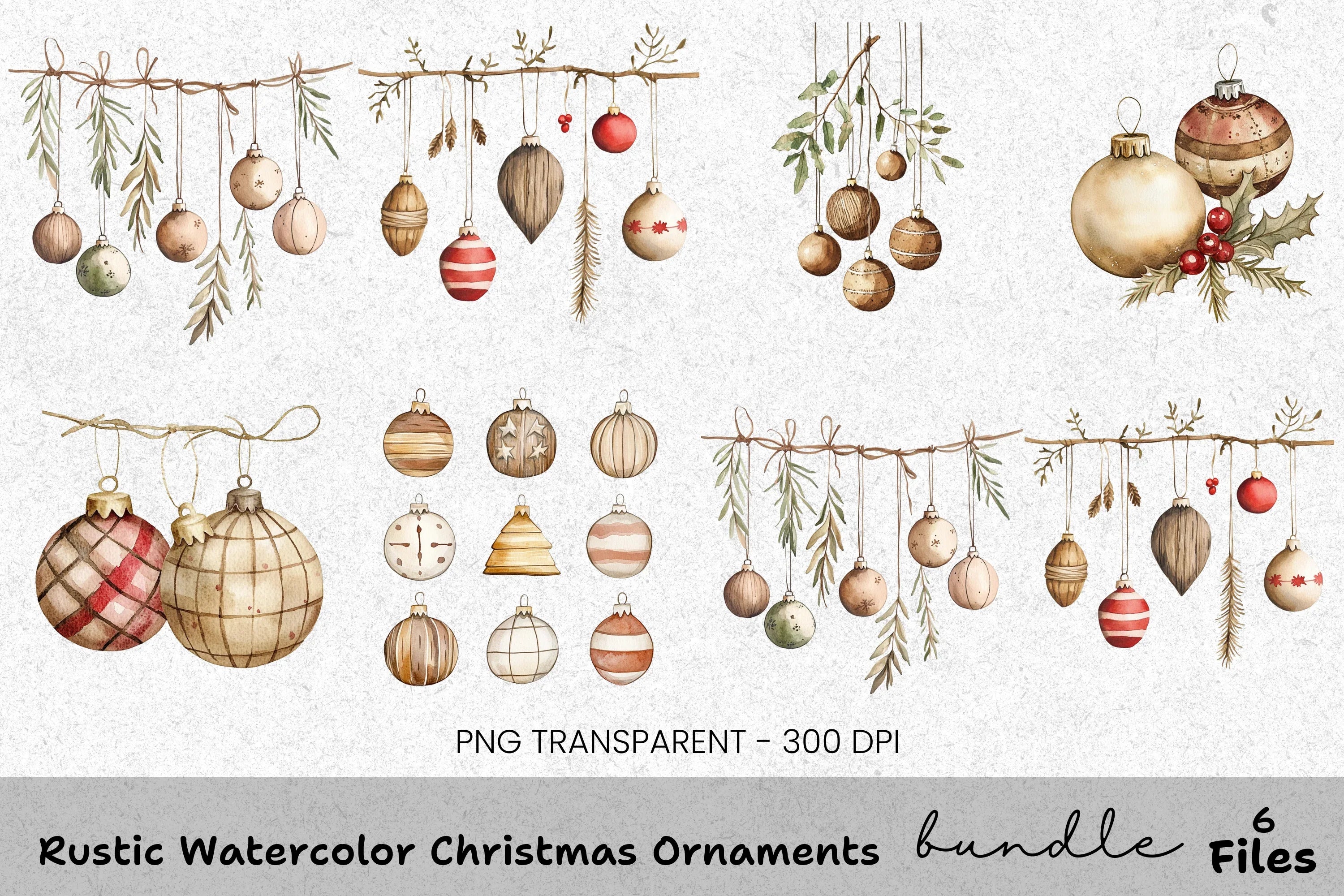 Rustic Christmas Ornaments Clipart Bundle