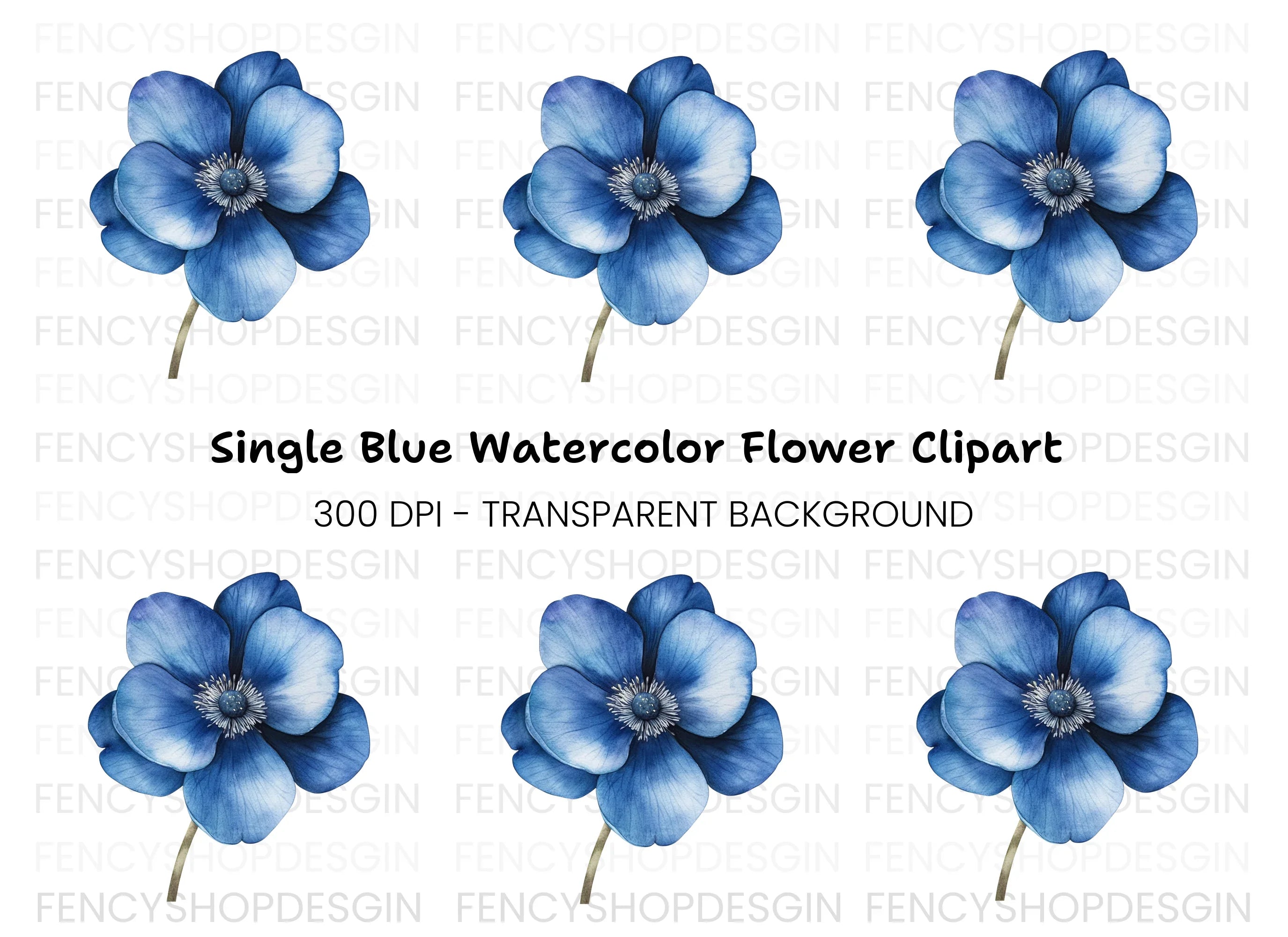 Vibrant Blue Anemone Flower Clipart Bundle