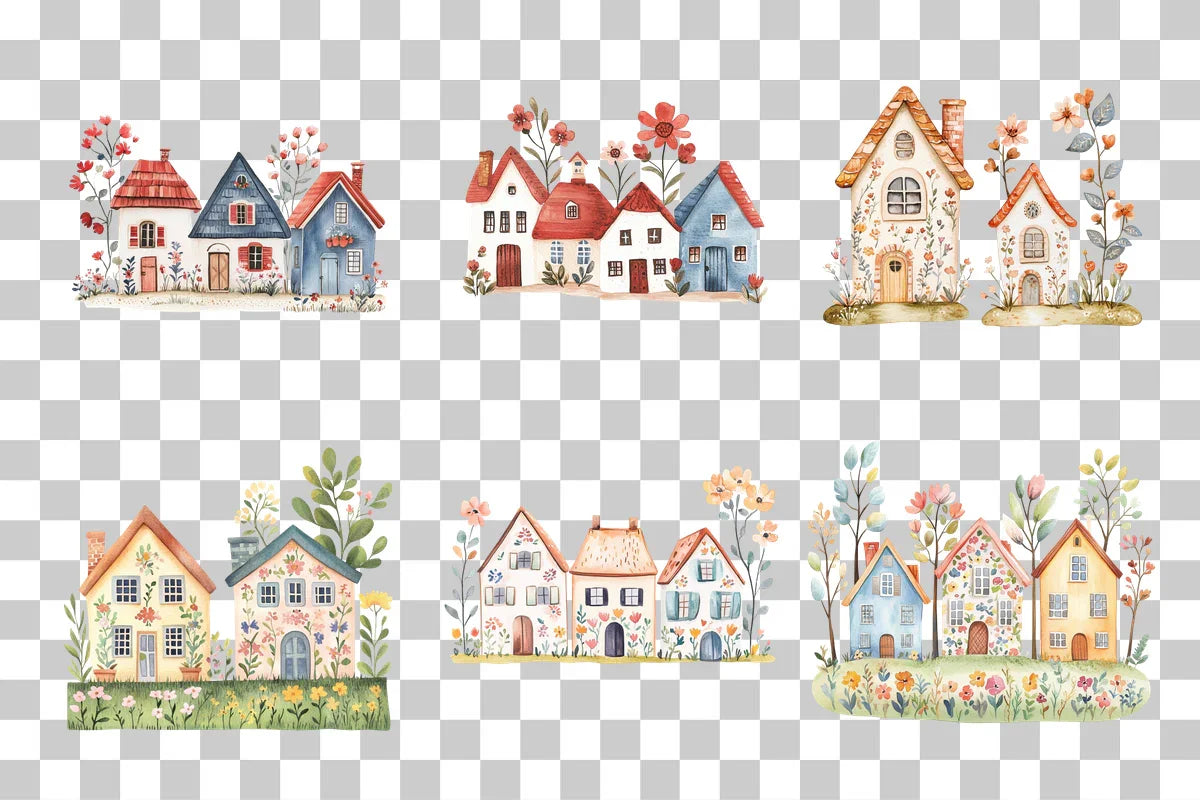 Folk Floral Houses Clipart Bundle - CraftNest - Digital Crafting and Art