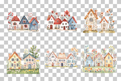 Folk Floral Houses Clipart Bundle - CraftNest - Digital Crafting and Art