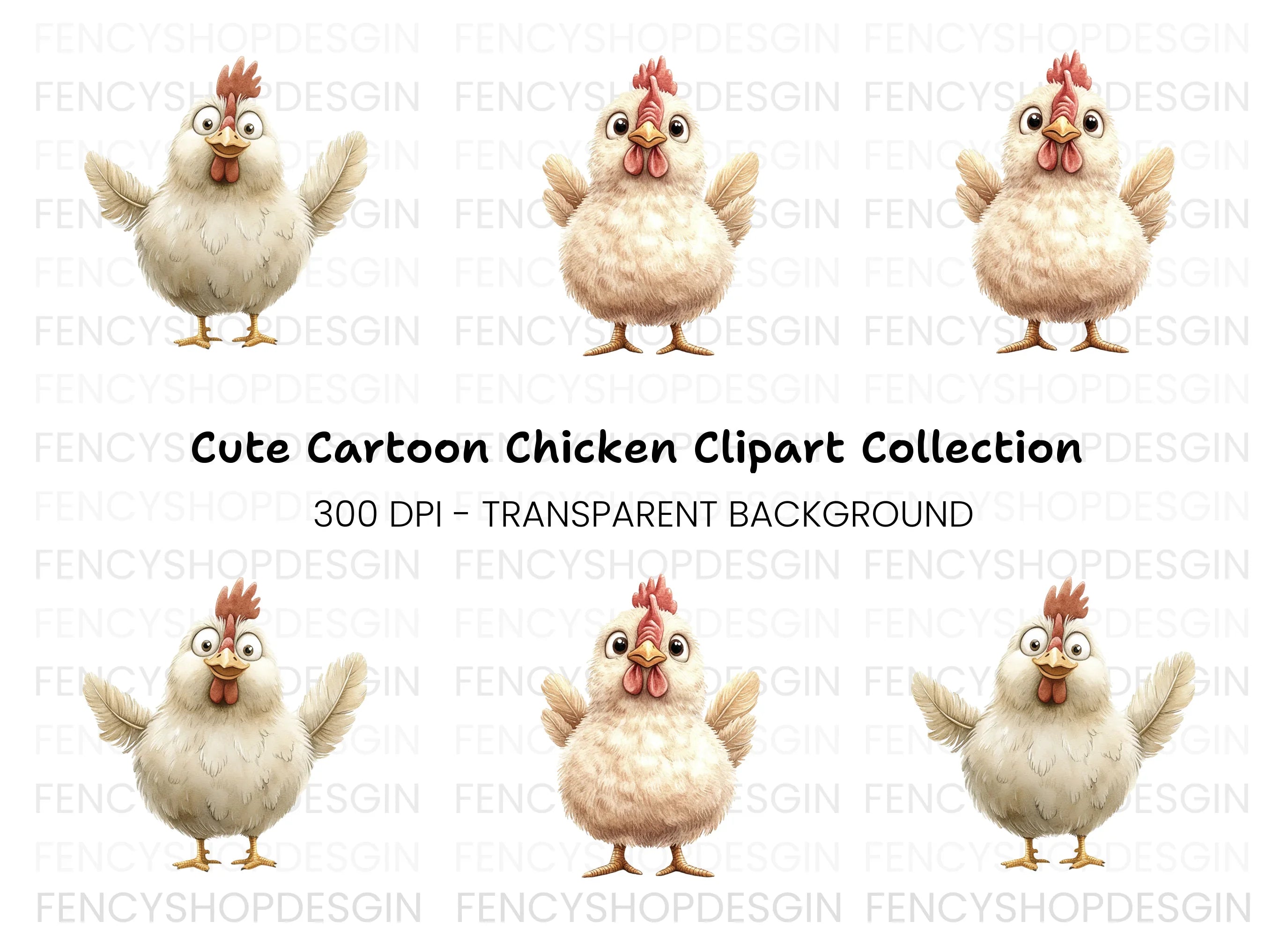 Cute Cartoon Chicken Clipart Bundle