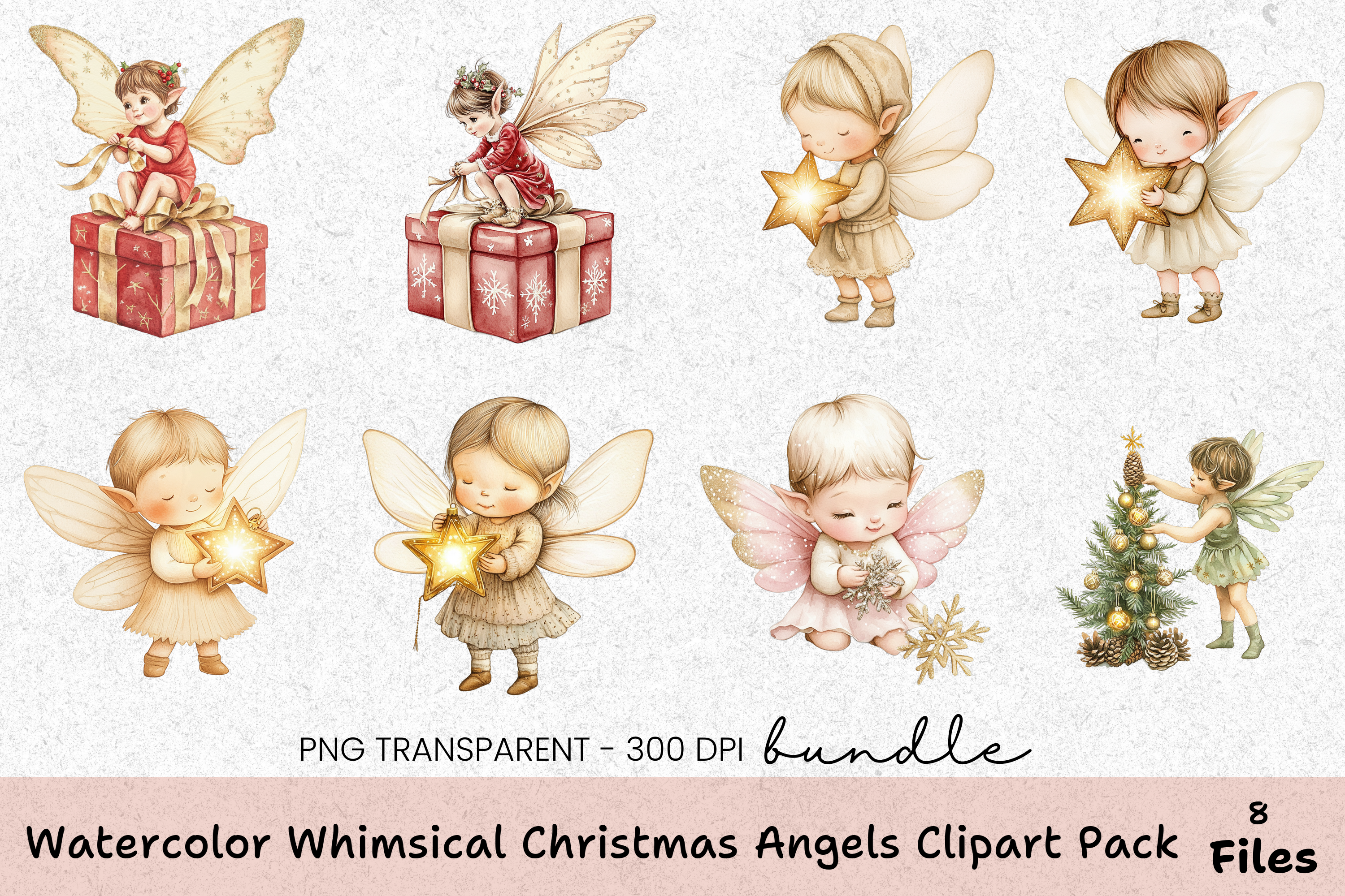 Whimsical Christmas Angels Clipart Bundle