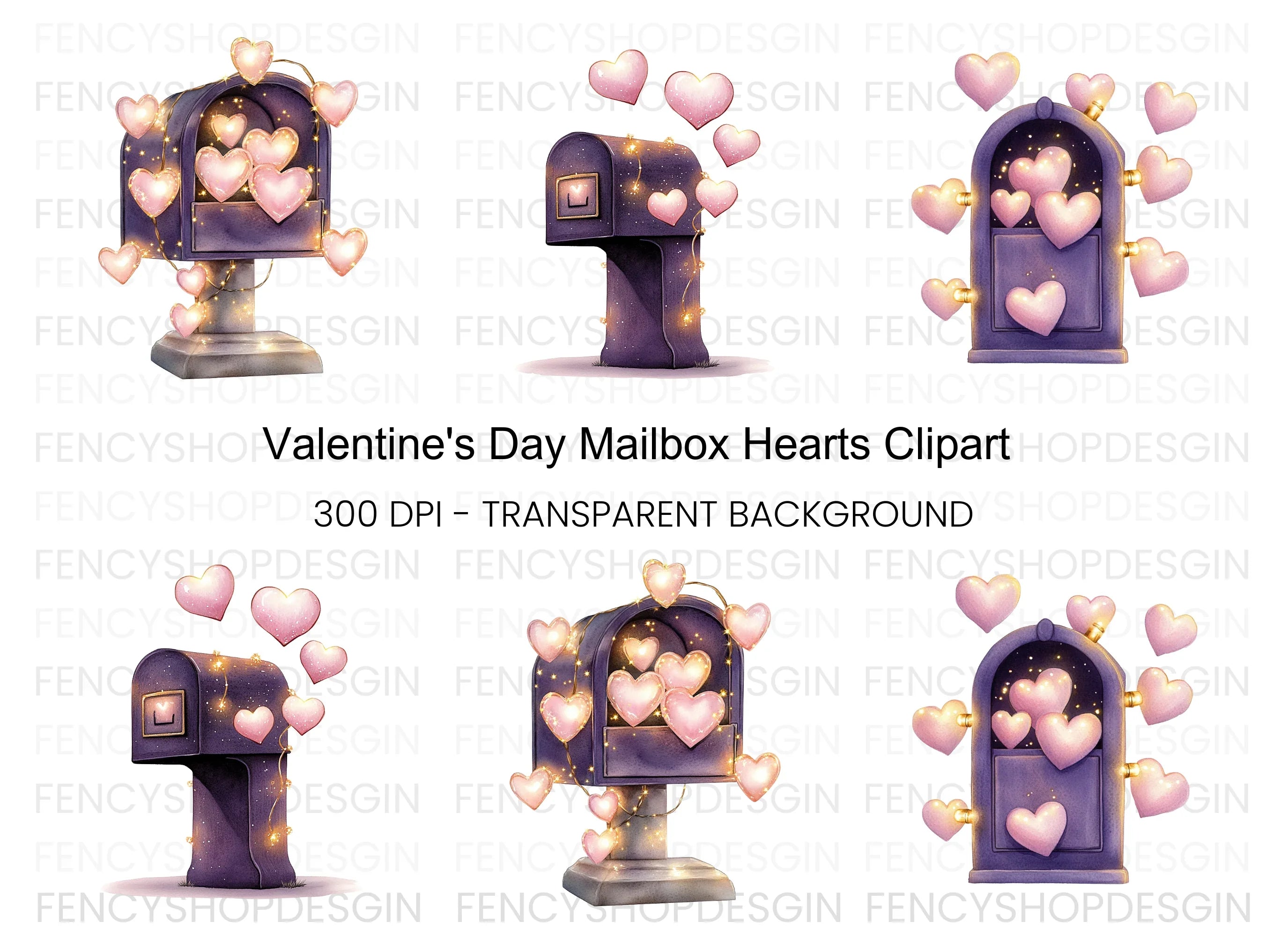 Valentine Mailbox Hearts Clipart Bundle