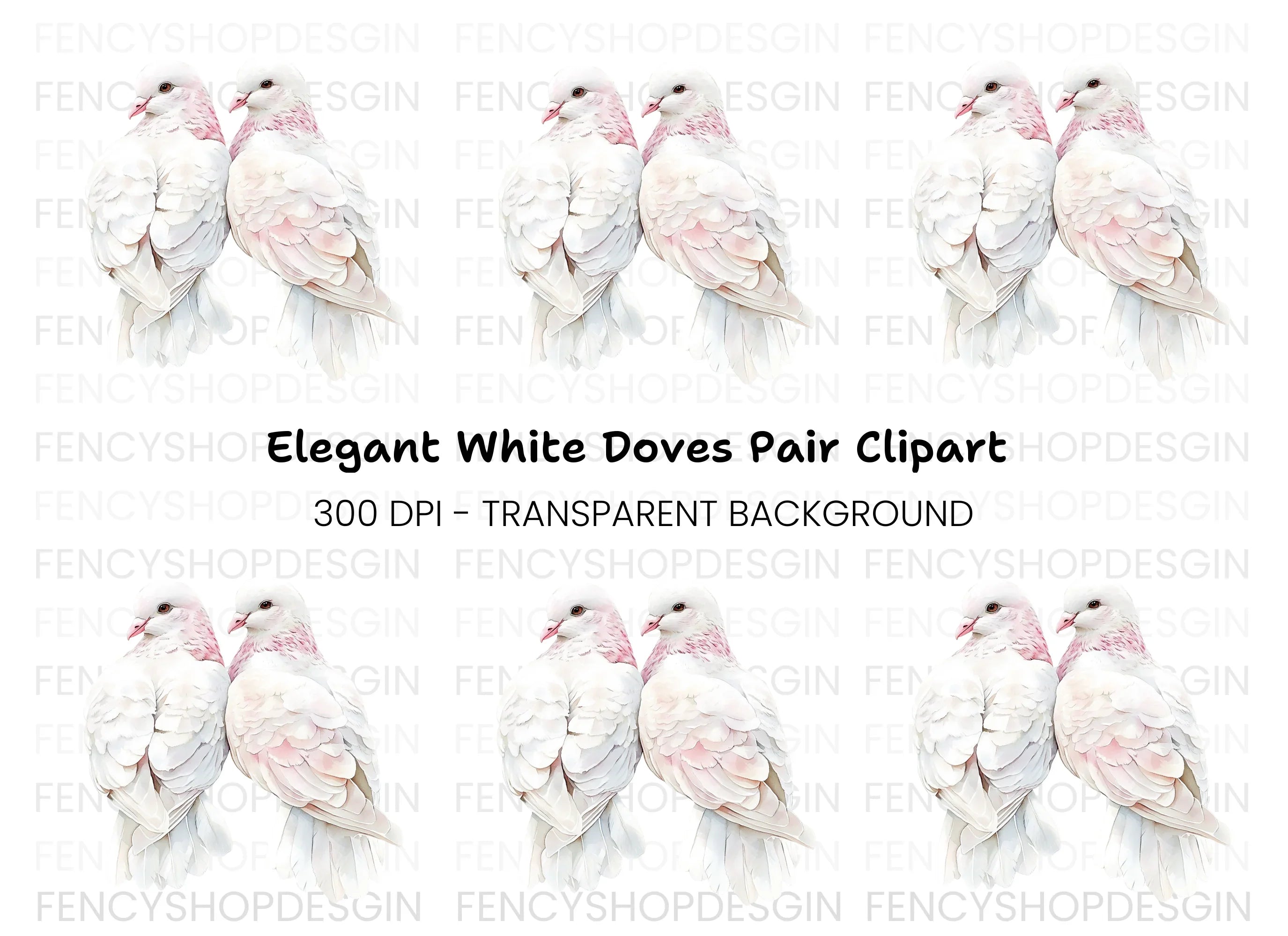 Pair of White Doves Clipart Bundle