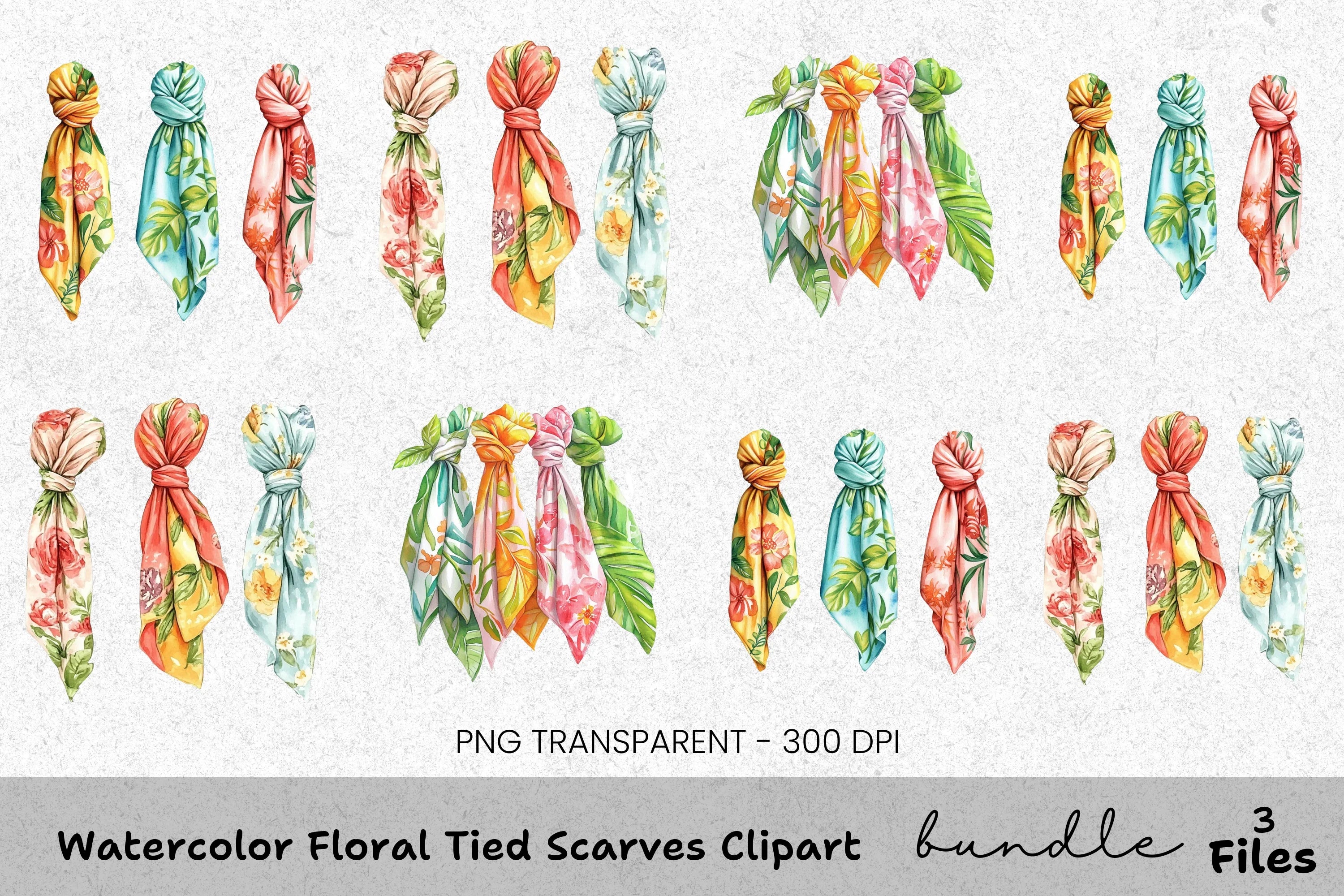 Floral Tied Scarves Clipart Bundle