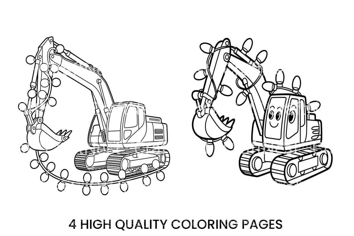 Excavator Christmas Lights Coloring Books
