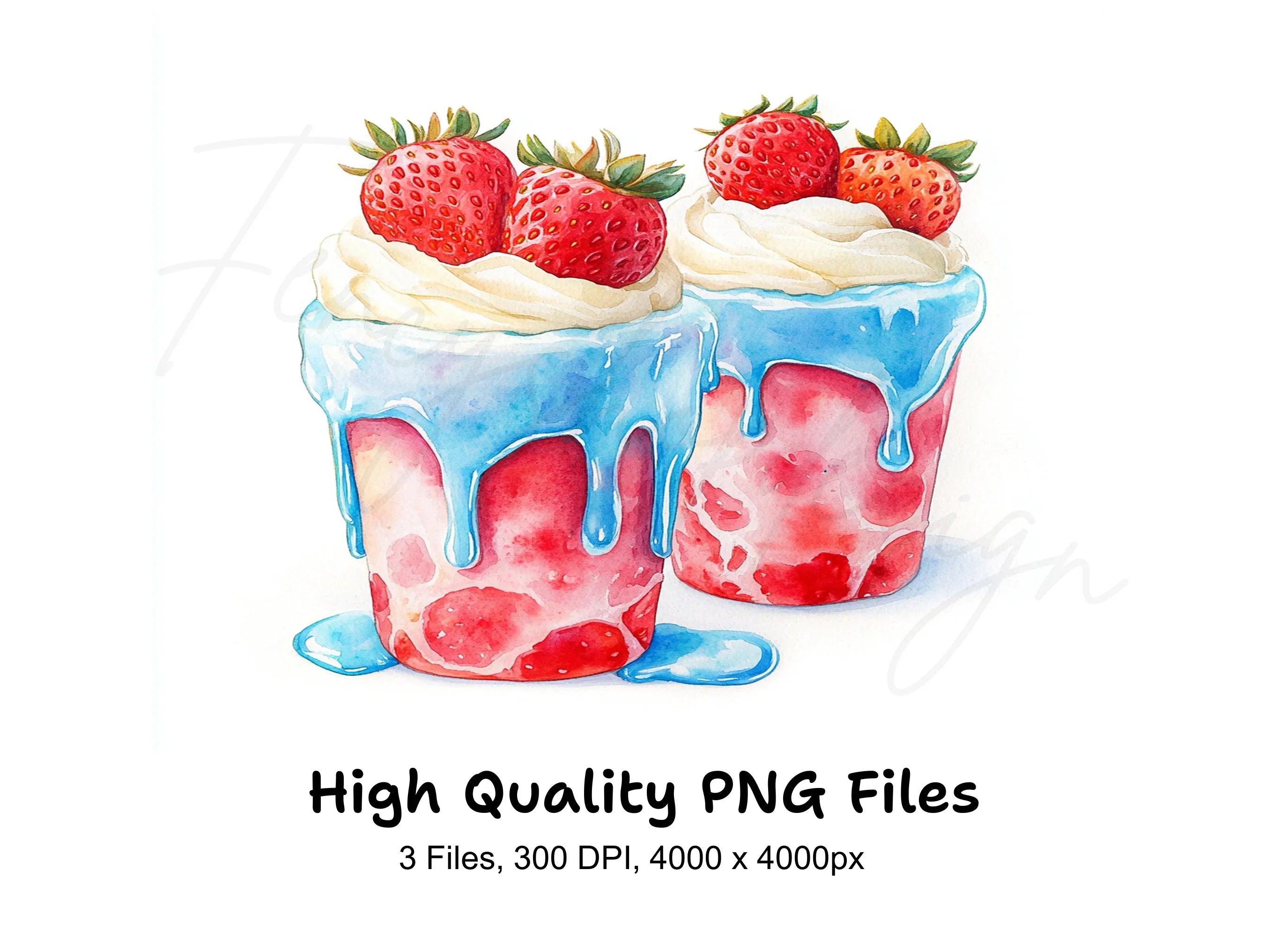 Strawberry Cupcakes Milkshake Clipart Bundle