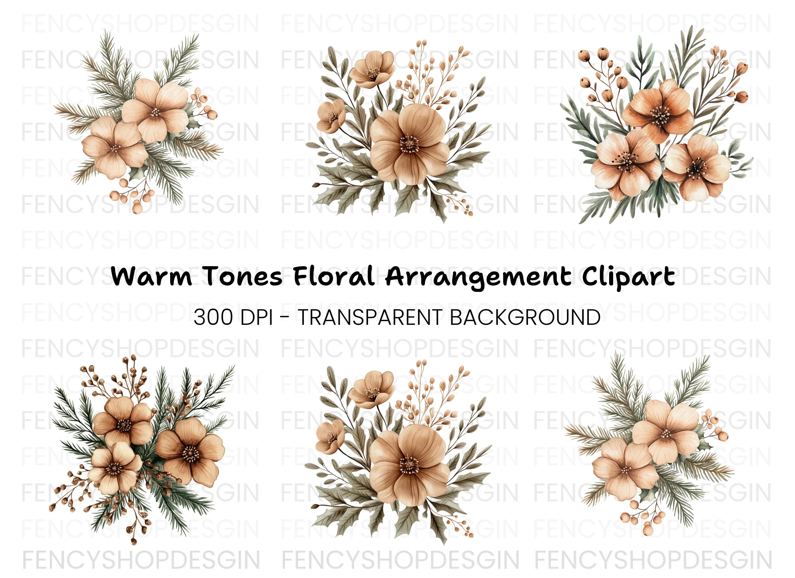 Winter Floral Pine Clipart Bundle