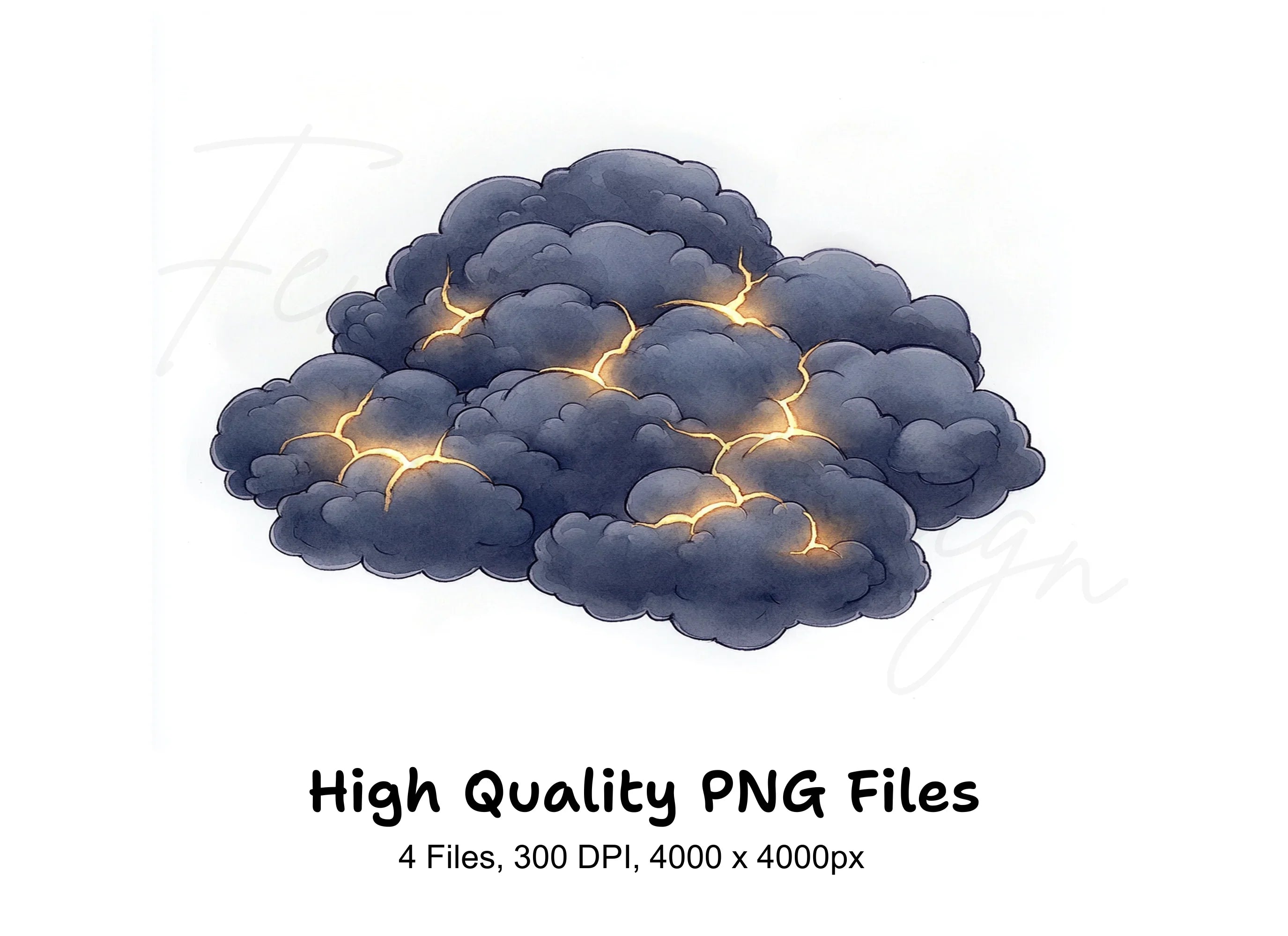 Glowing Cracks in Dark Cloud Formations Clipart Bundle