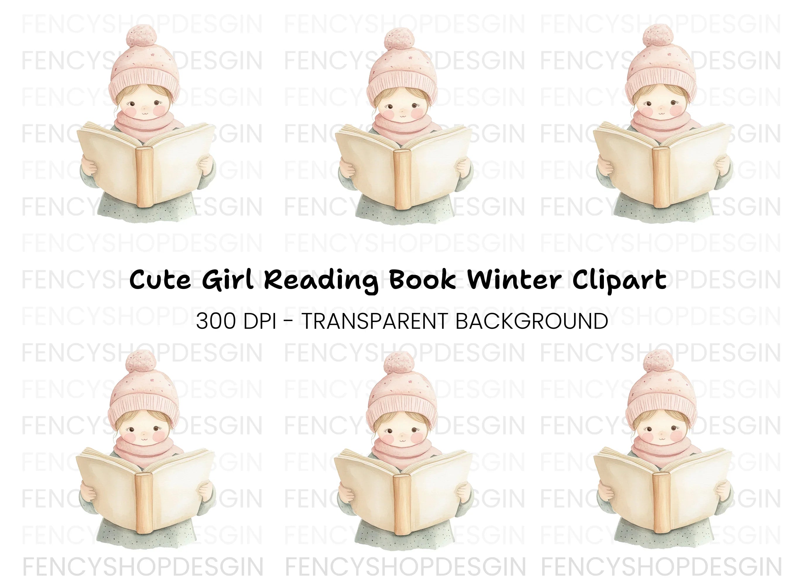 Winter Girl Reading Book Clipart Bundle