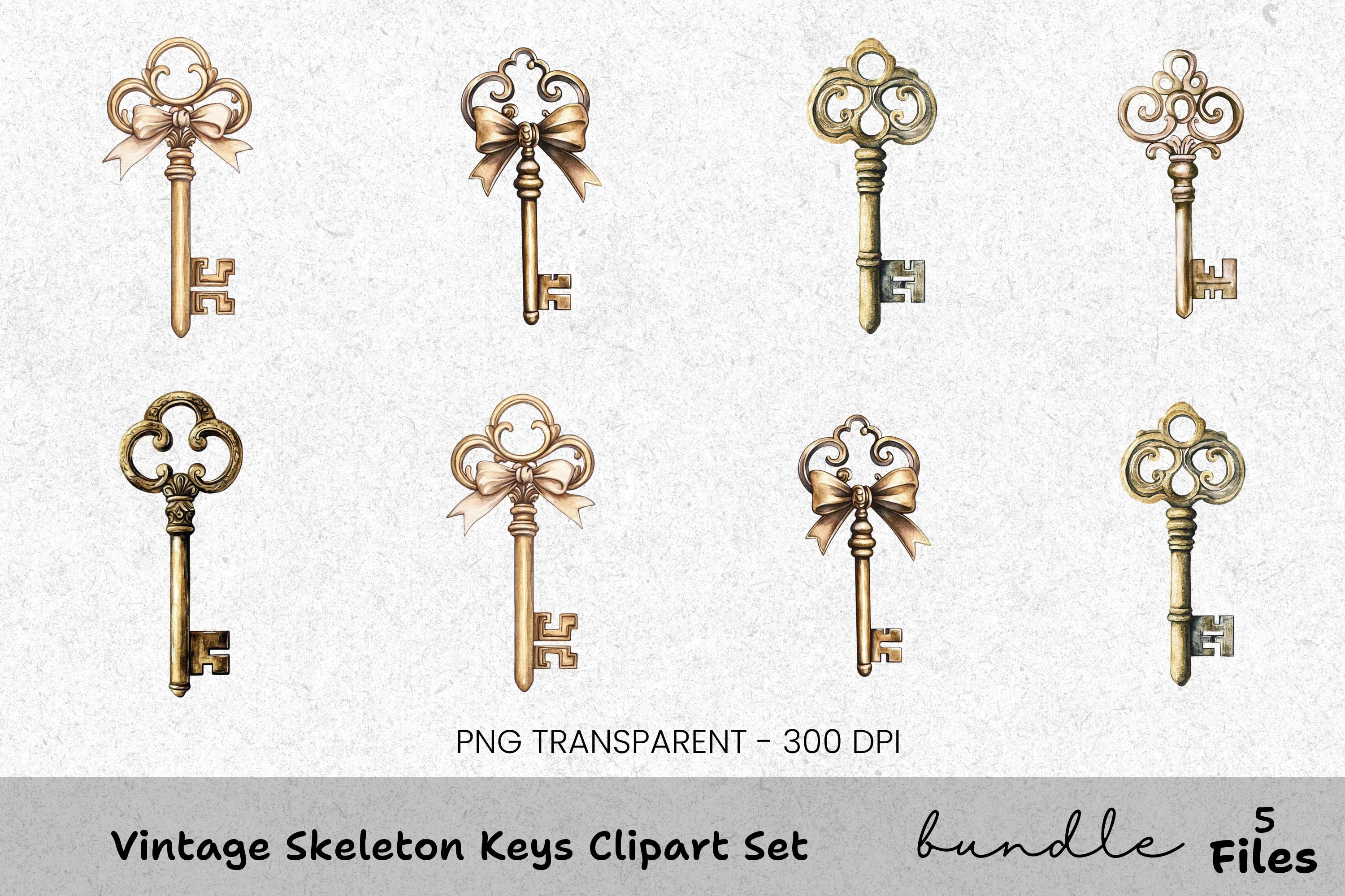 Vintage Skeleton Keys Clipart Bundle