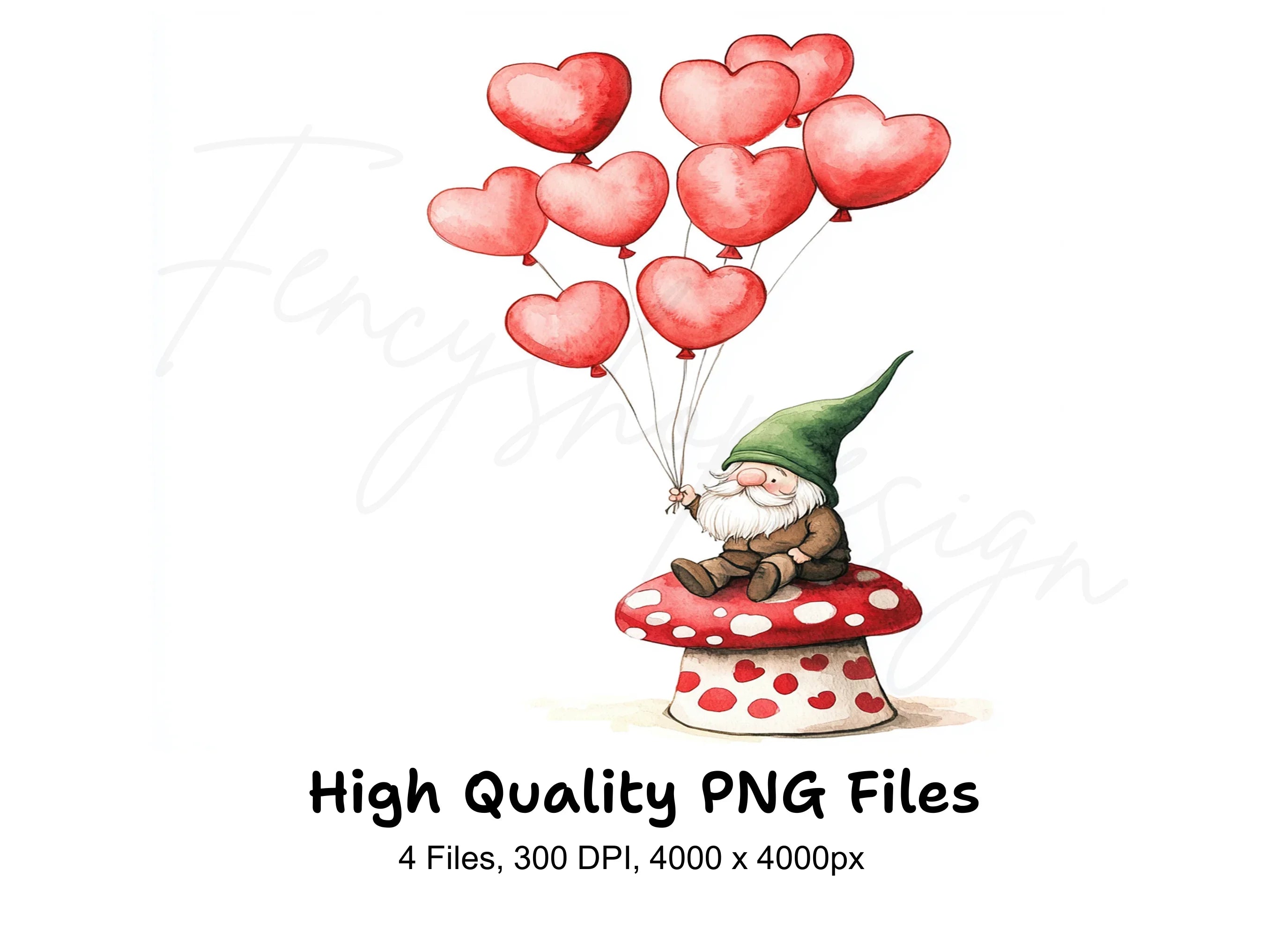 Gnomes on Mushrooms with Hearts Clipart Bundle