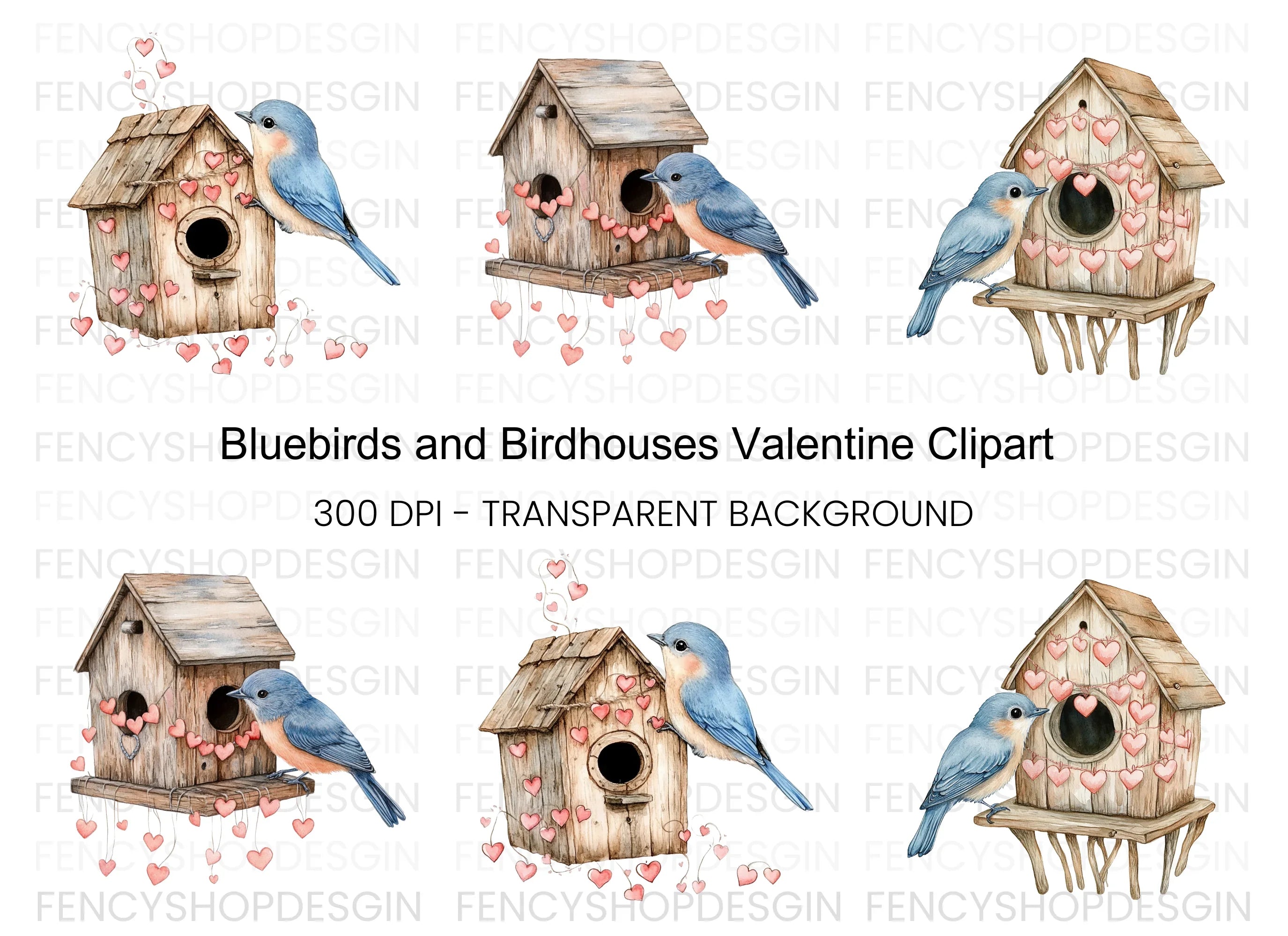Bluebirds and Birdhouses Clipart Bundle