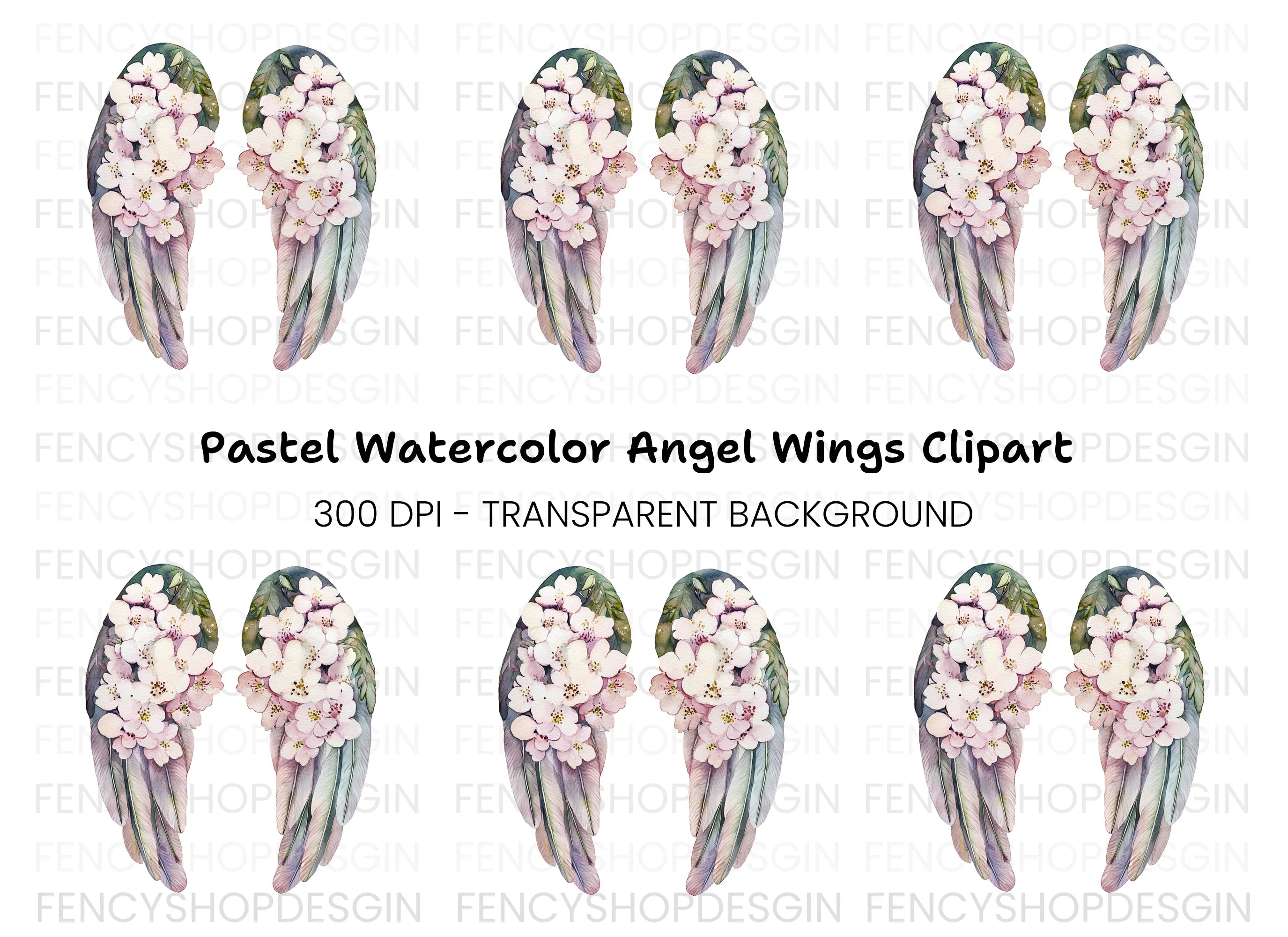 Floral Angel Wings Clipart Bundle