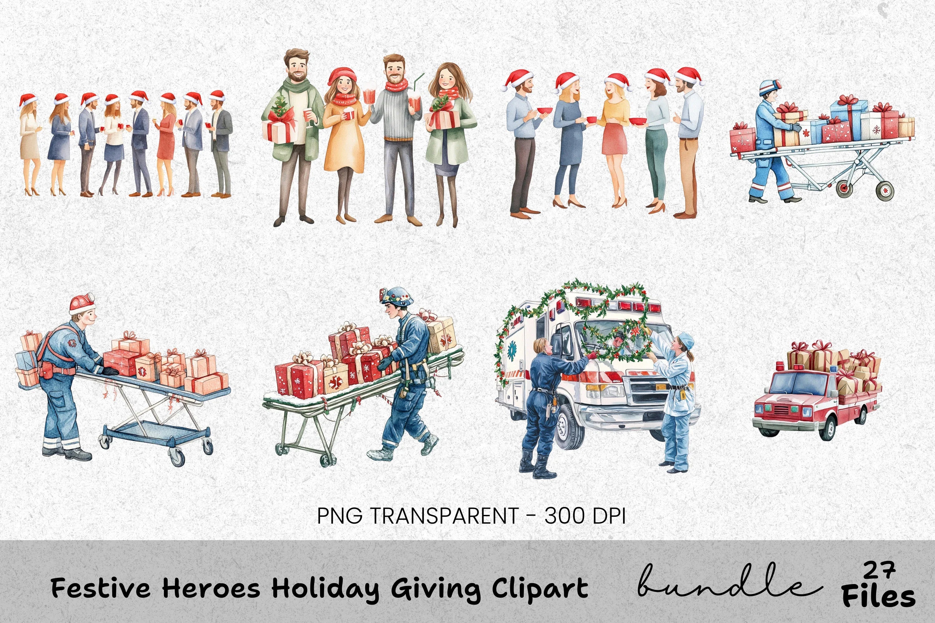 Festive EMS Ambulance Clipart Bundle