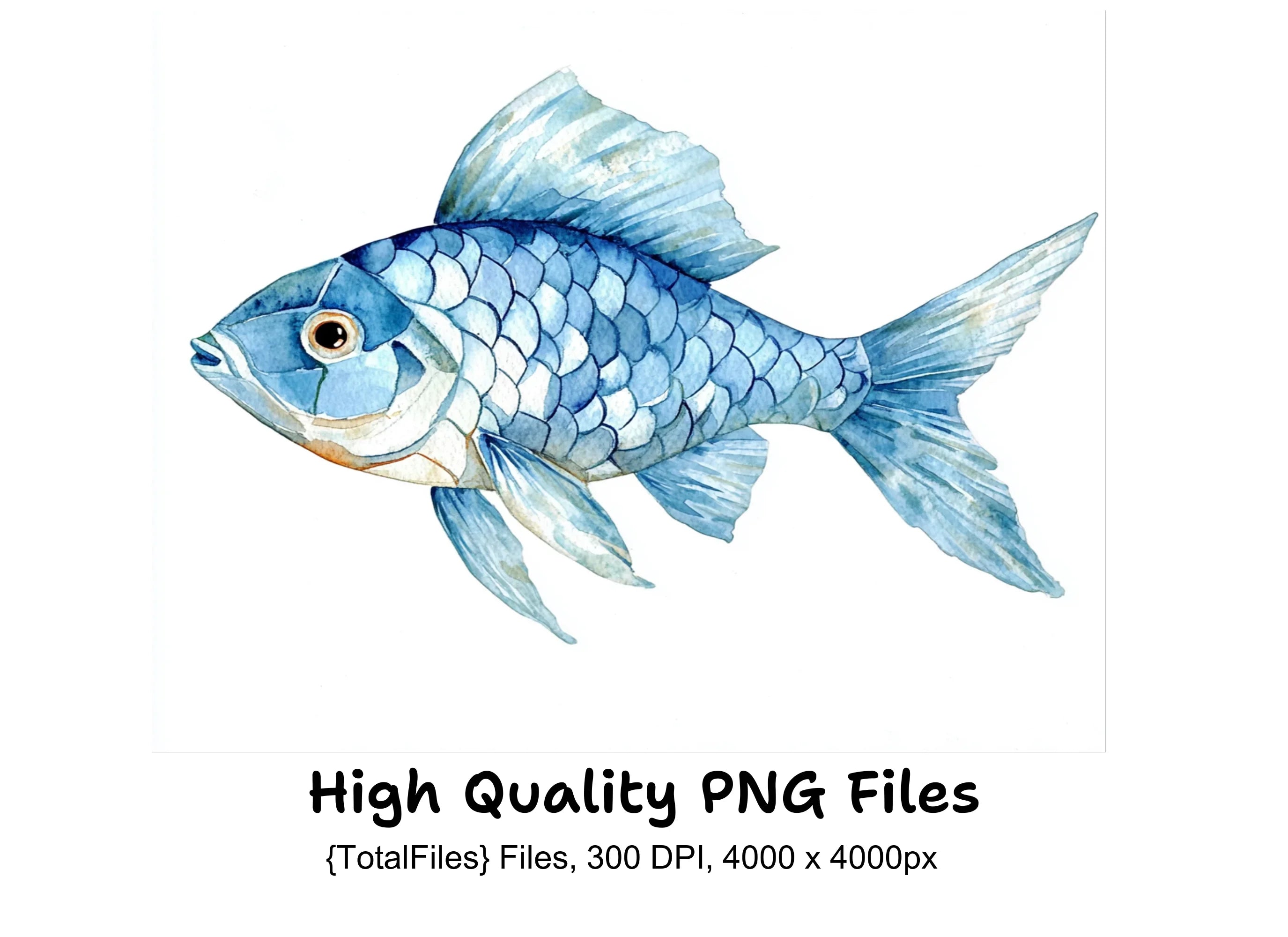 Blue Geometric Fish Clipart Bundle