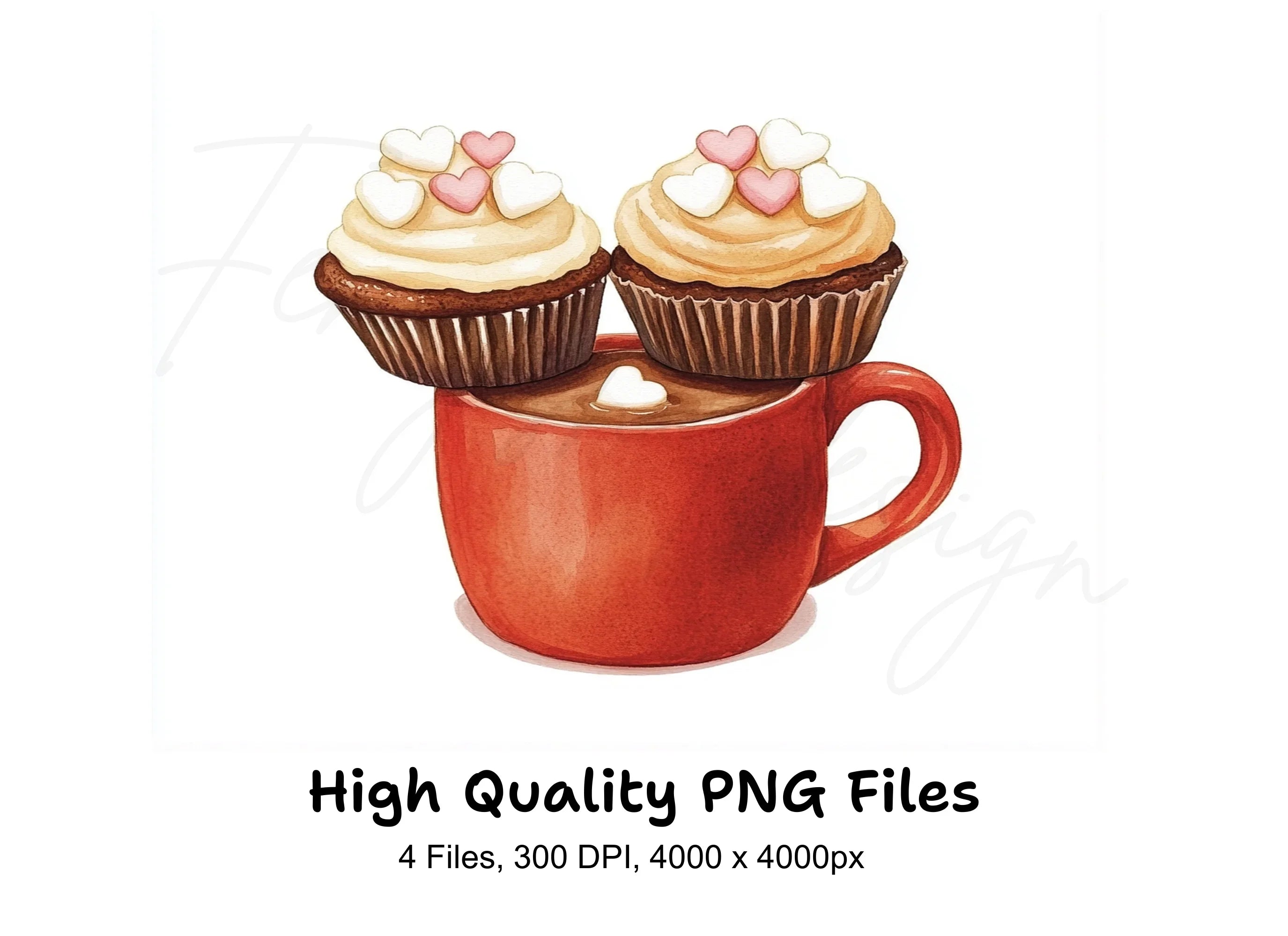 Valentine's Day Cupcake Hot Cocoa Clipart Bundle