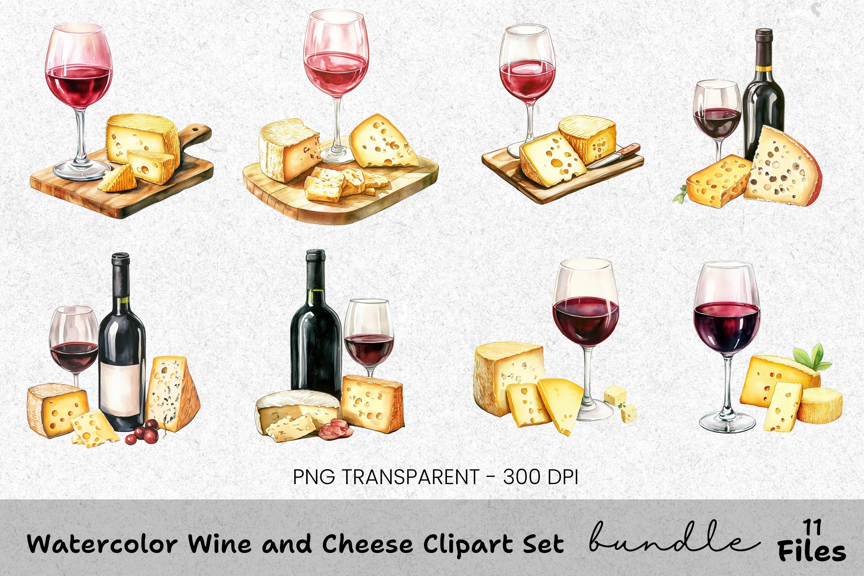Wine and Cheese Clipart Bundle