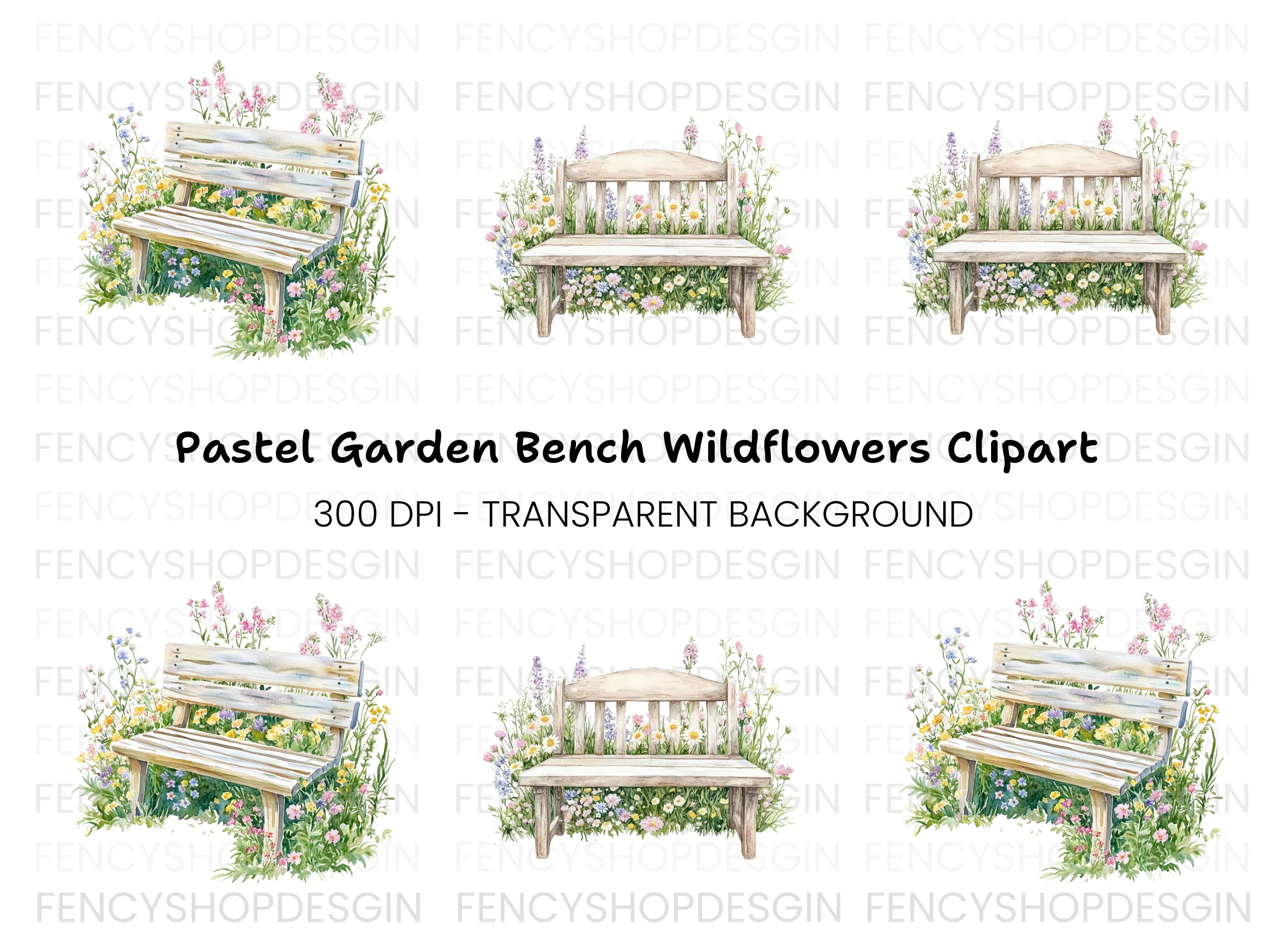 Garden Bench Clipart Bundle