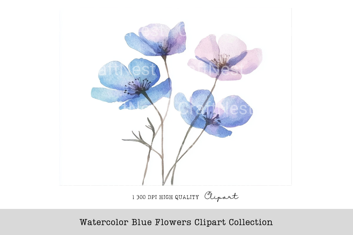 Blue Flowers Clipart Bundle