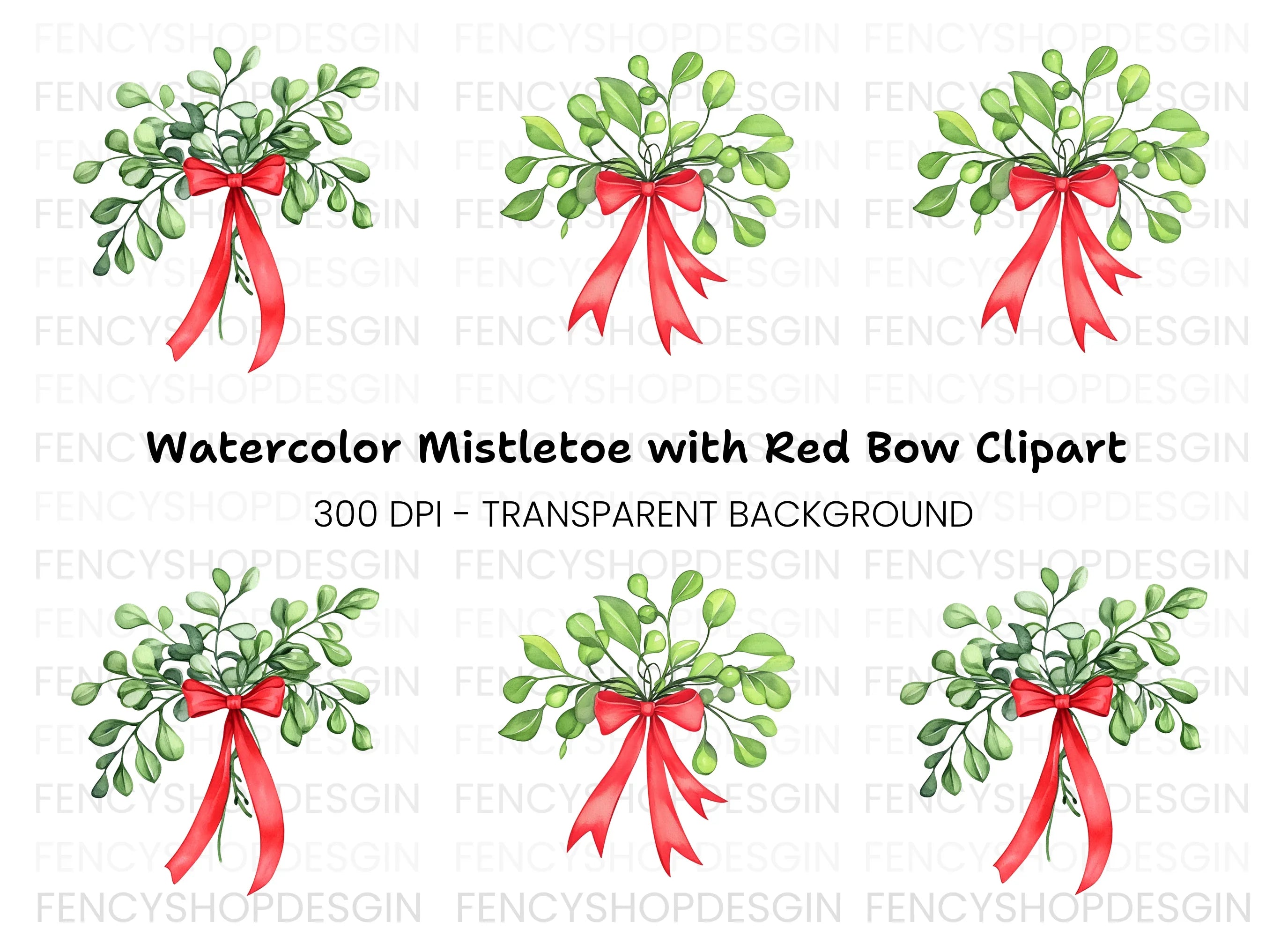 Mistletoe with Red Bow Clipart Bundle
