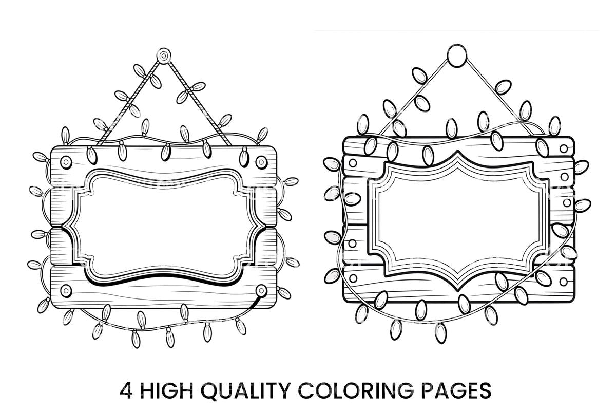 Christmas Lights Wooden Sign Coloring Books