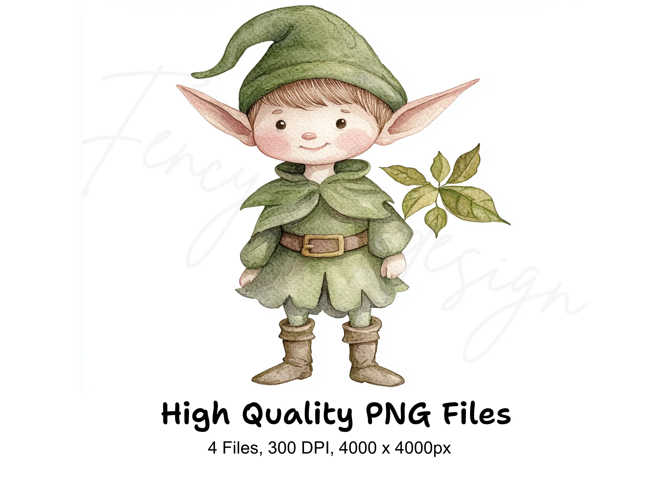 Cute Green Elves Clipart Bundle