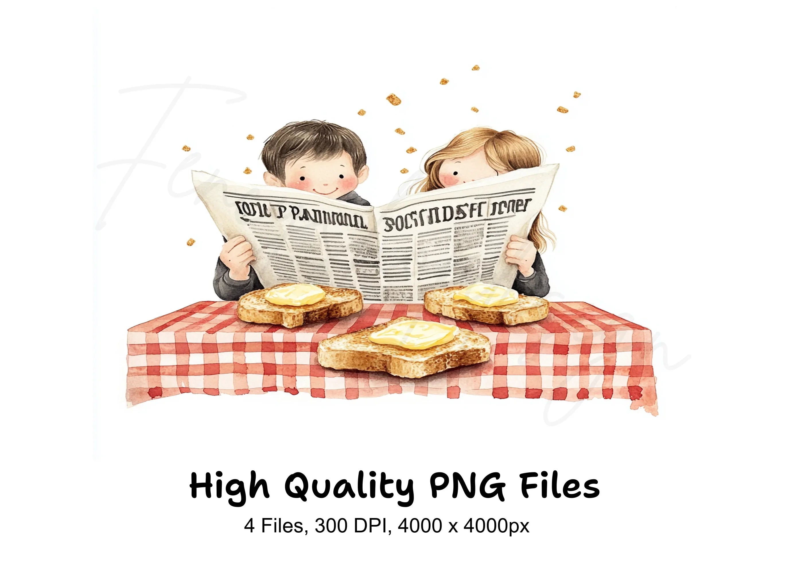 Couple Reading Newspaper Breakfast Clipart Bundle