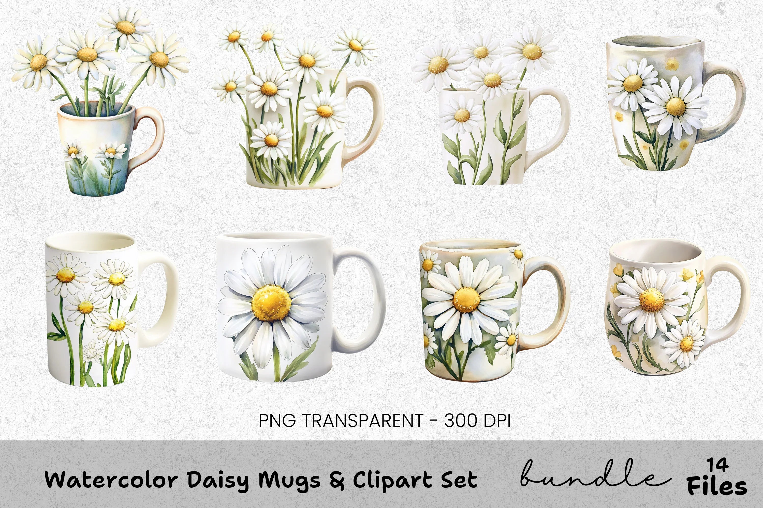 Daisy Mugs Clipart Bundle