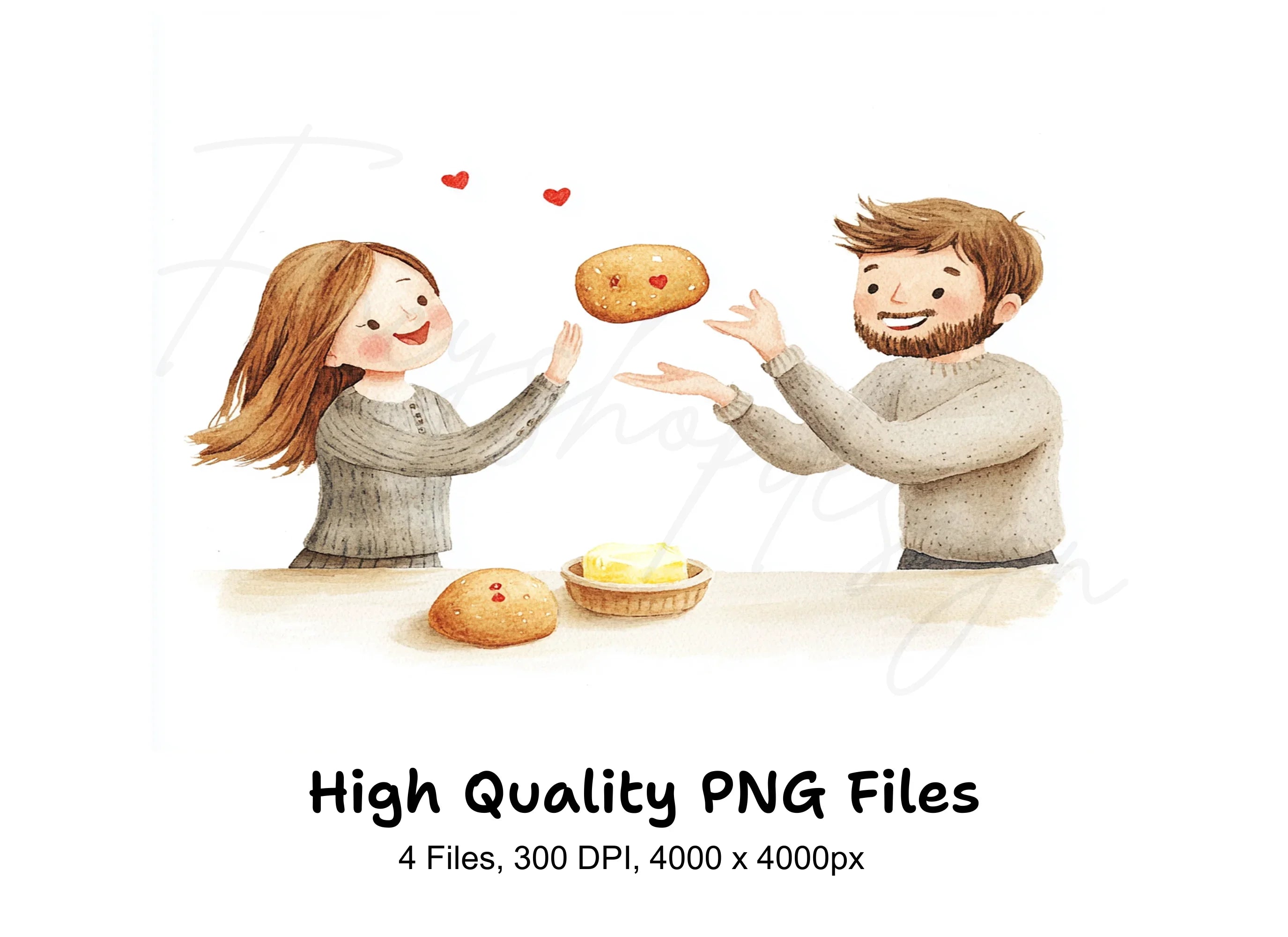 Couple Sharing Bread and Butter Clipart Bundle