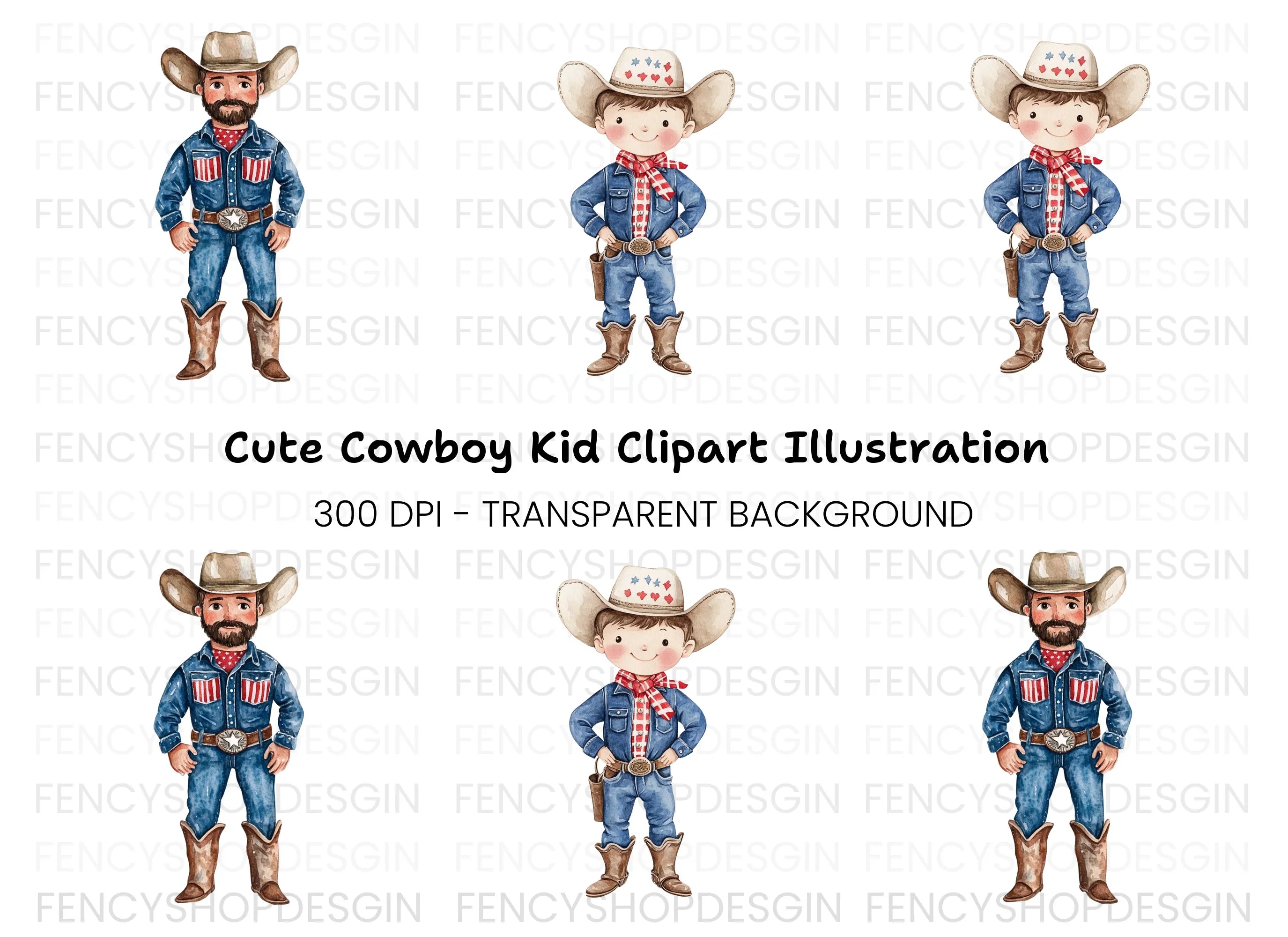 Cute Cowboy and Man Clipart Bundle