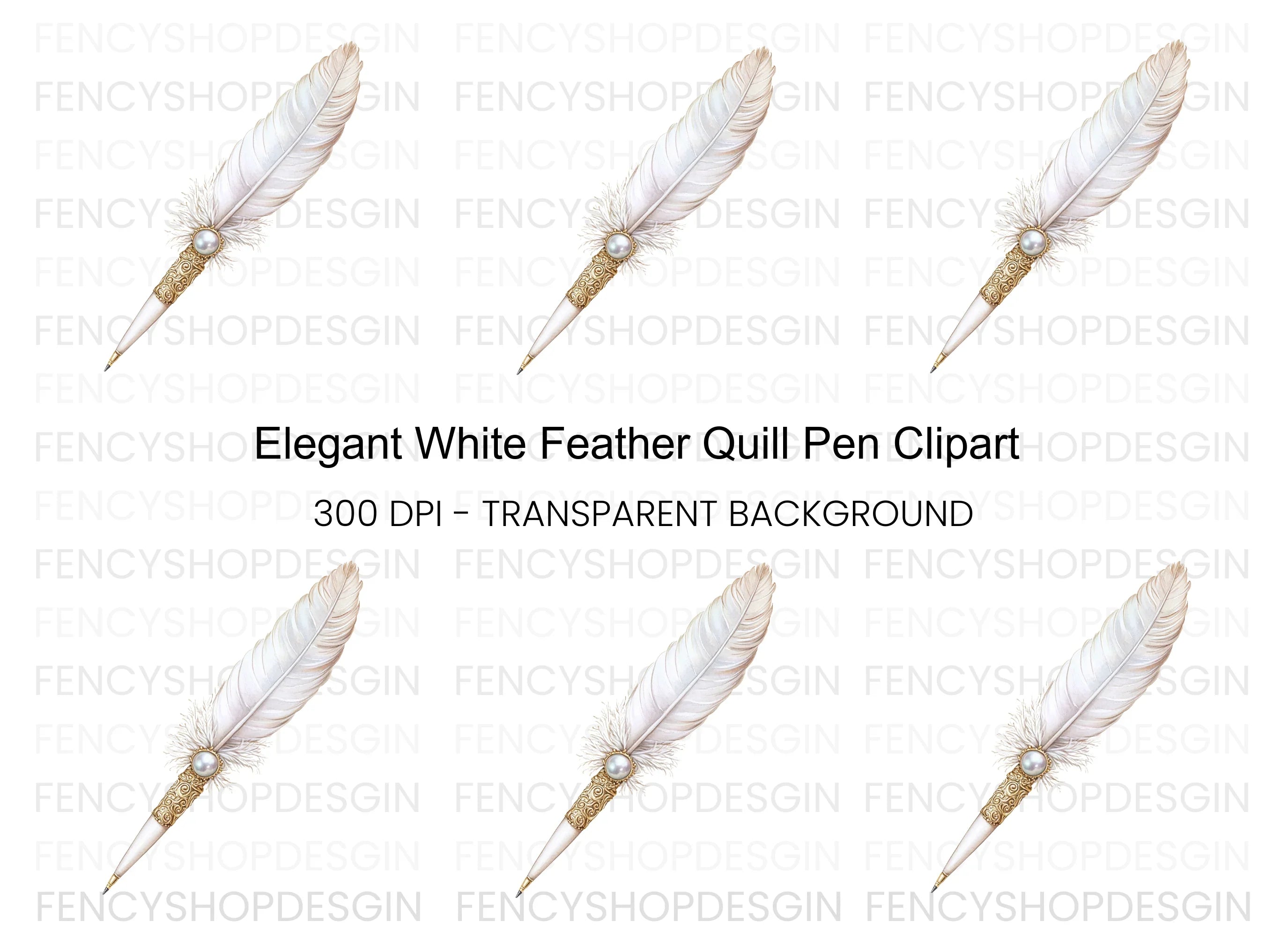 Elegant White Feather Quill Pen Clipart Bundle
