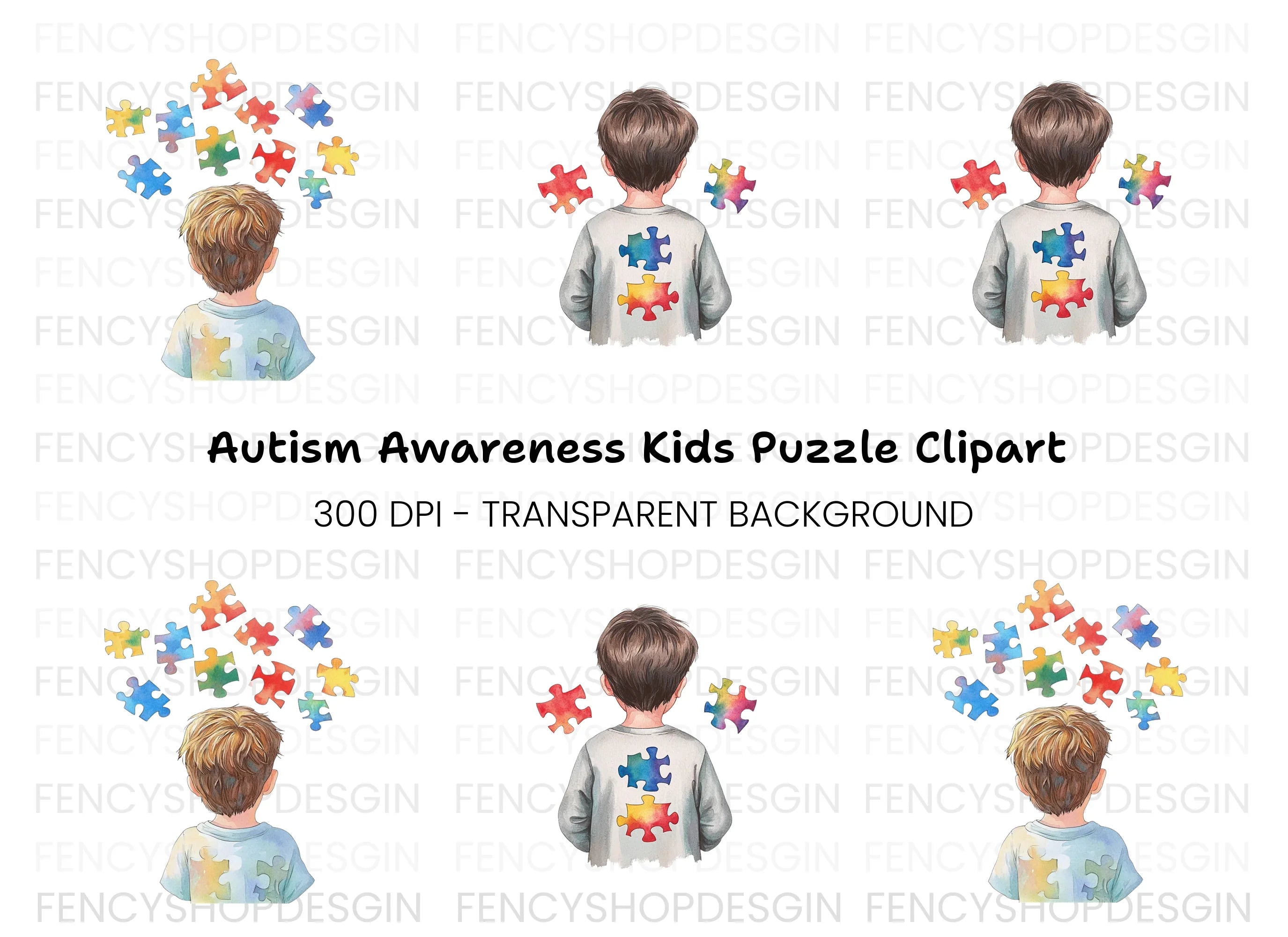 Boys with Puzzle Pieces Clipart Bundle