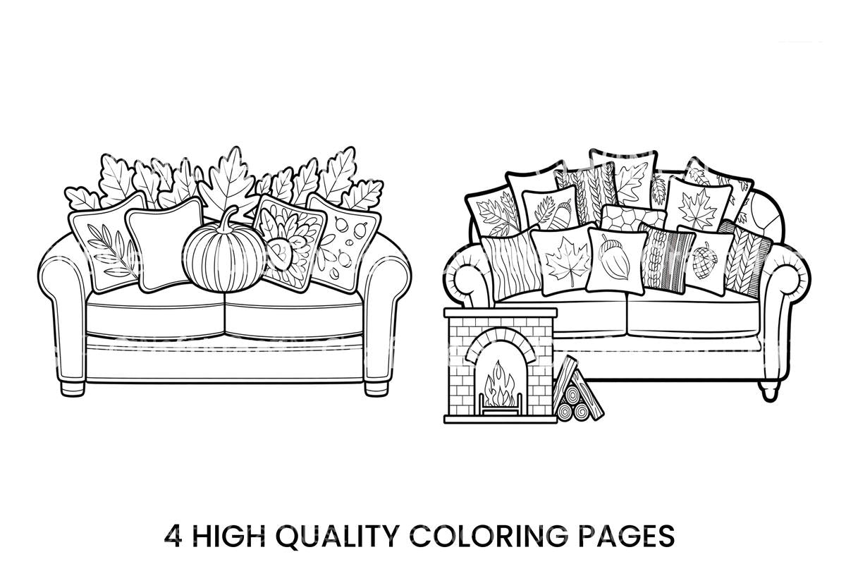 Cozy Autumn Sofa Scene Coloring Books