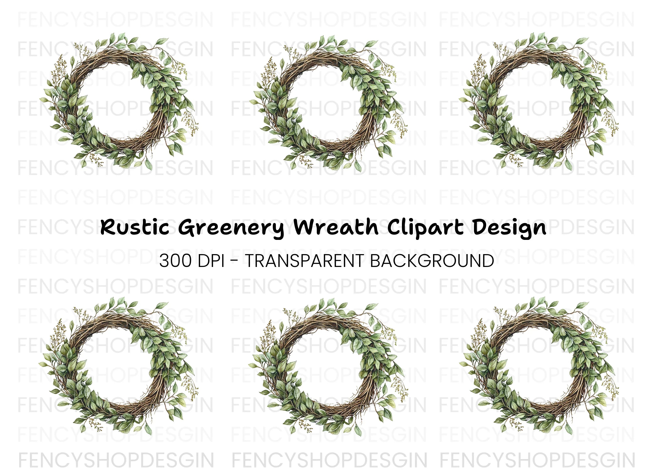 Rustic Greenery Wreath Clipart Bundle