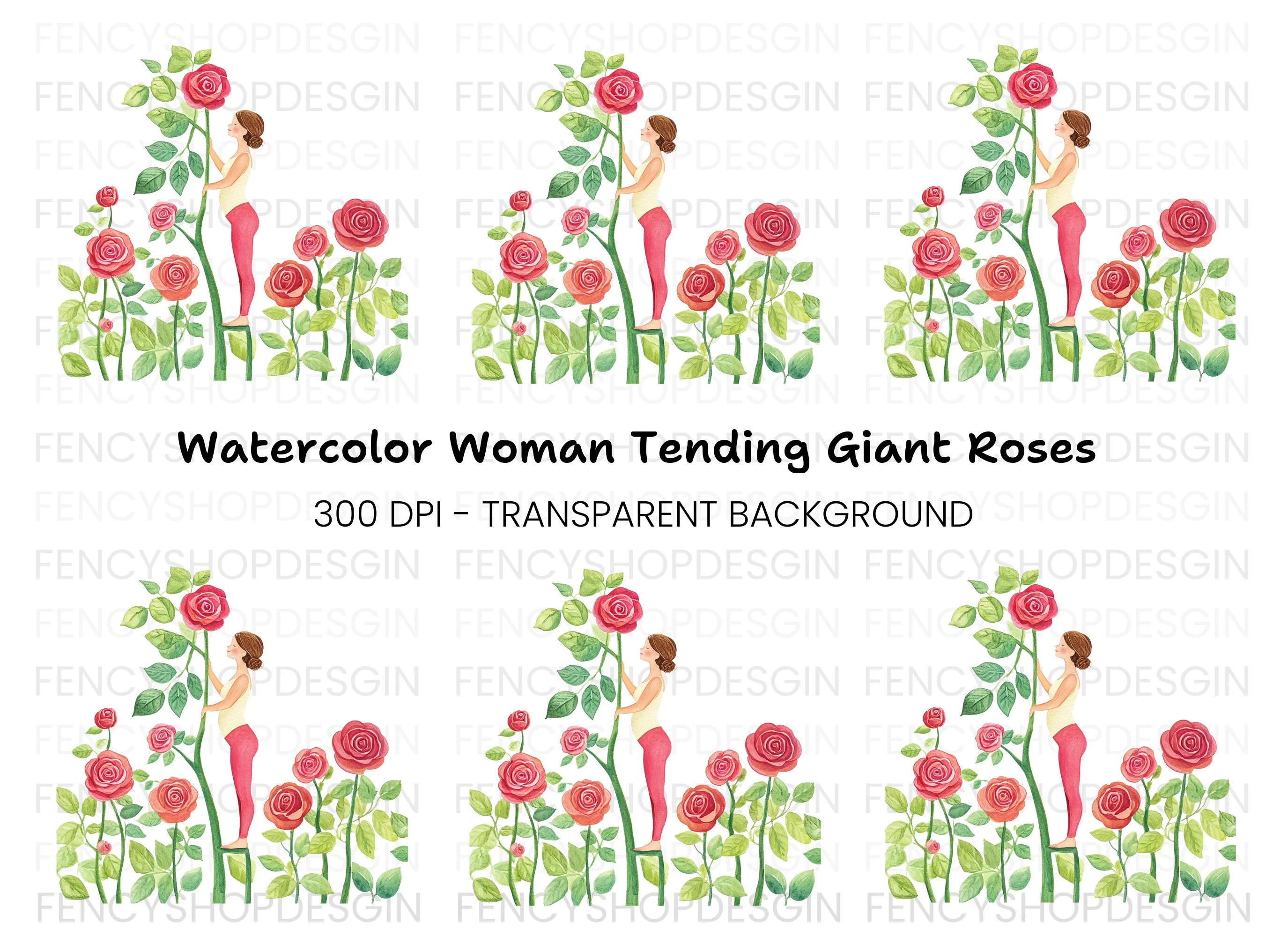 Elegant Woman with Roses Clipart Bundle