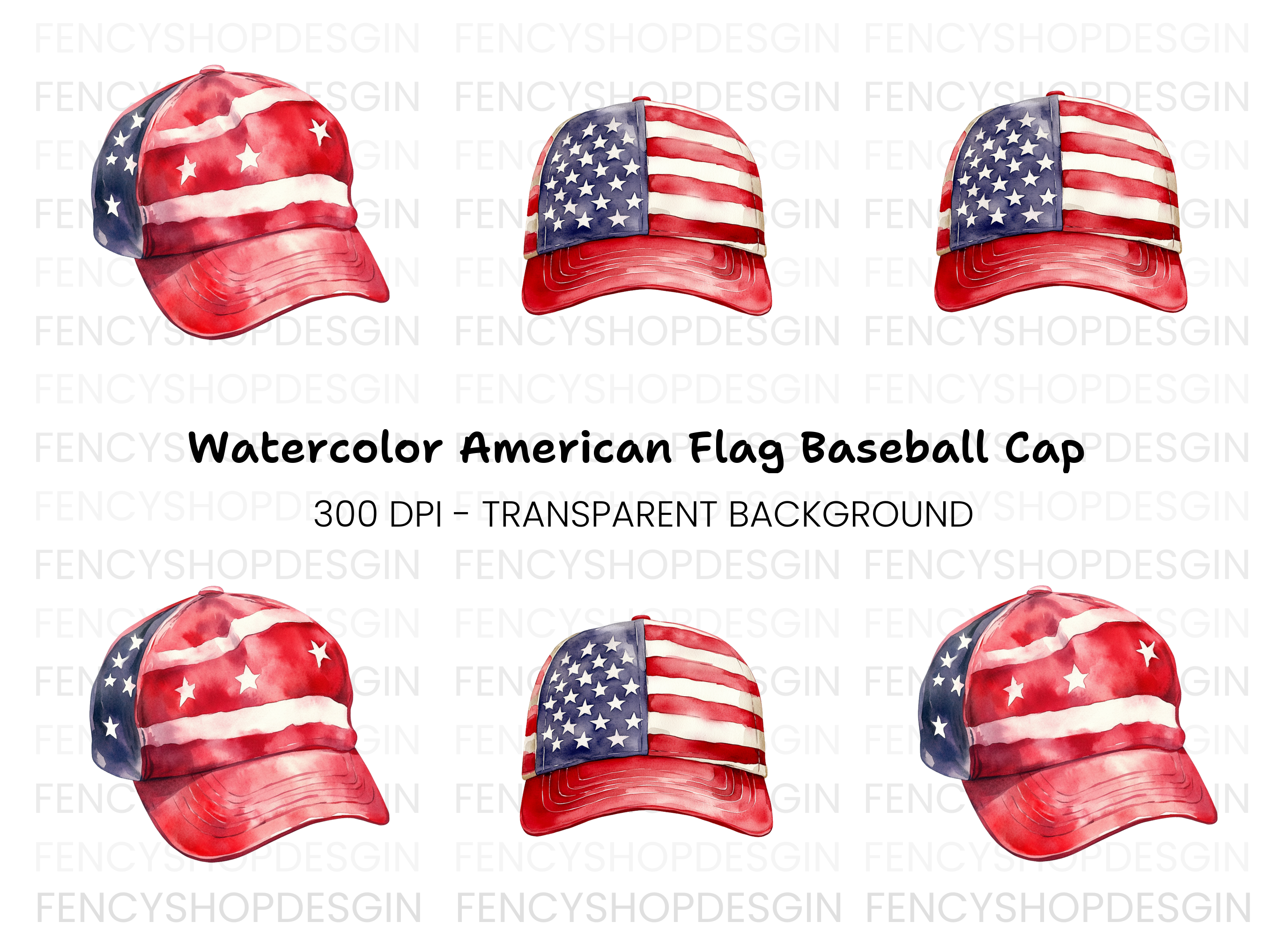 USA Flag Baseball Caps Clipart Bundle