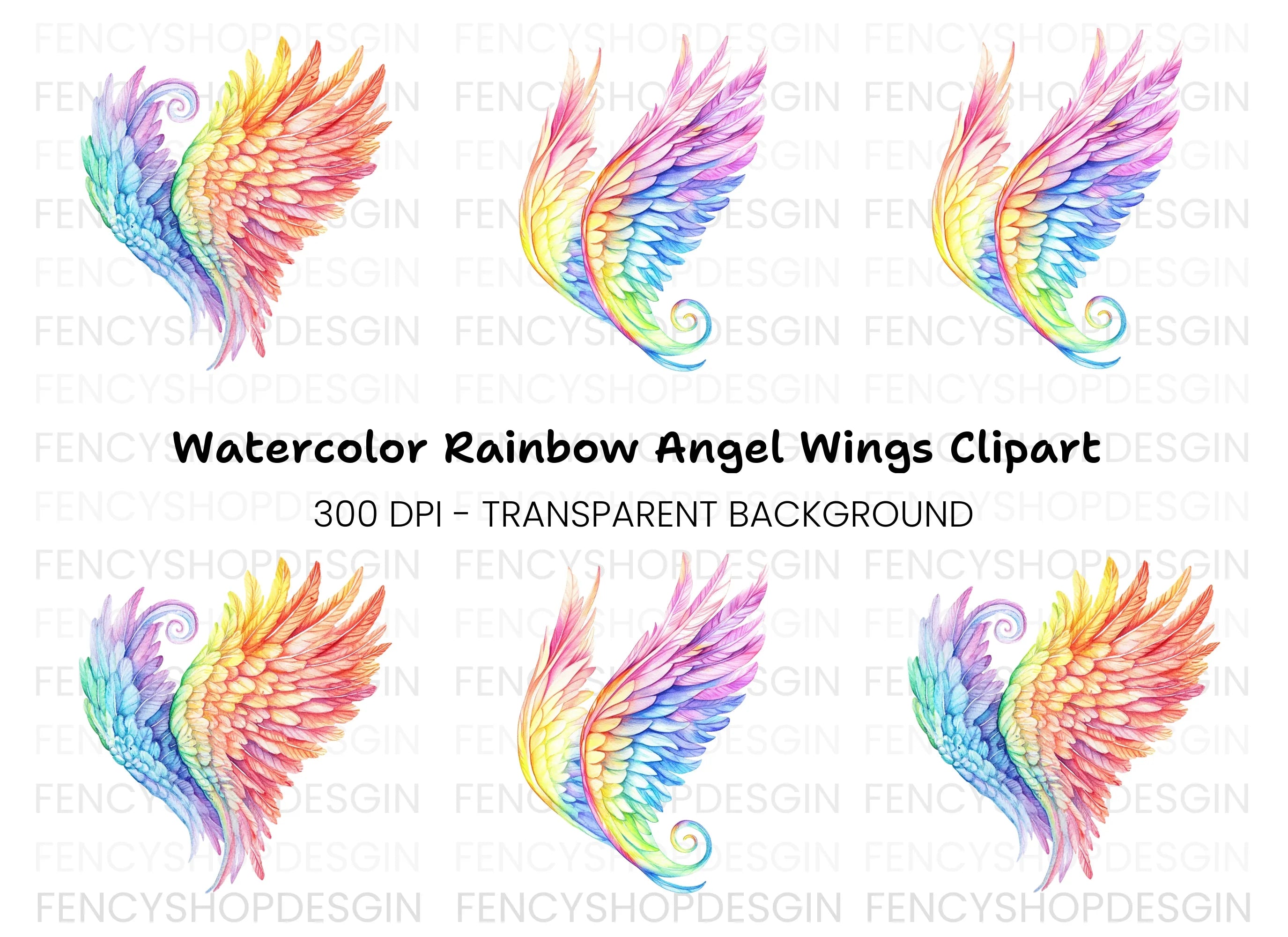 Vibrant Rainbow Angel Wings Clipart Bundle
