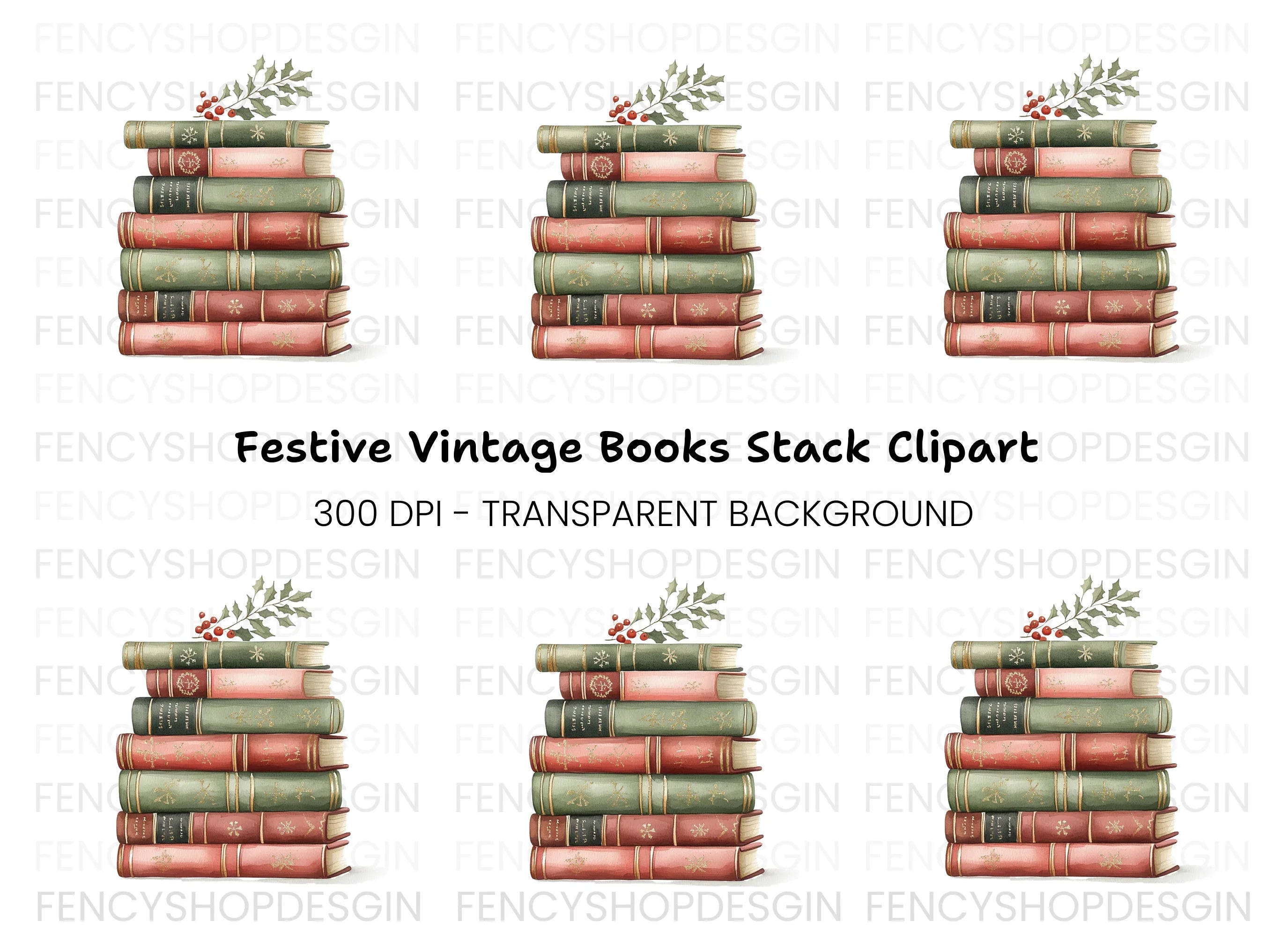 Christmas Books Stack Clipart Bundle