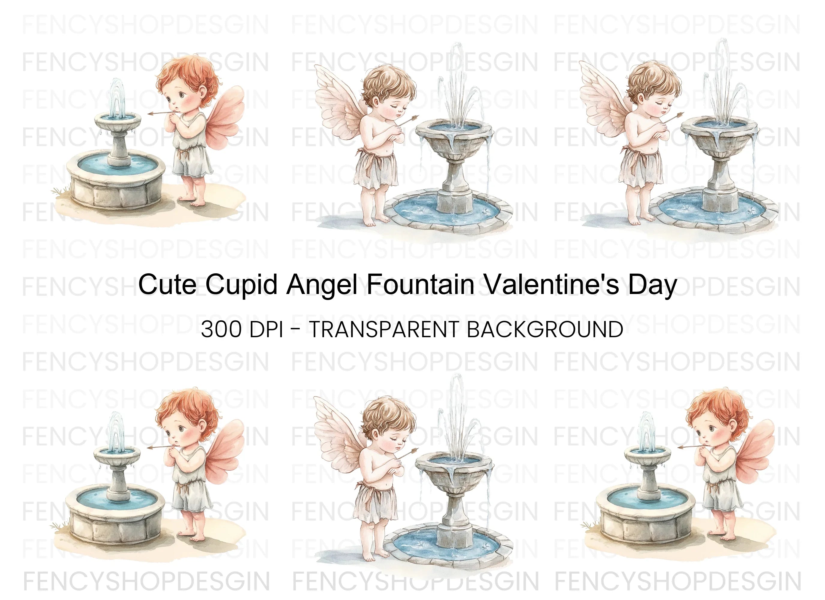 Cute Cupid with Fountain Clipart Bundle